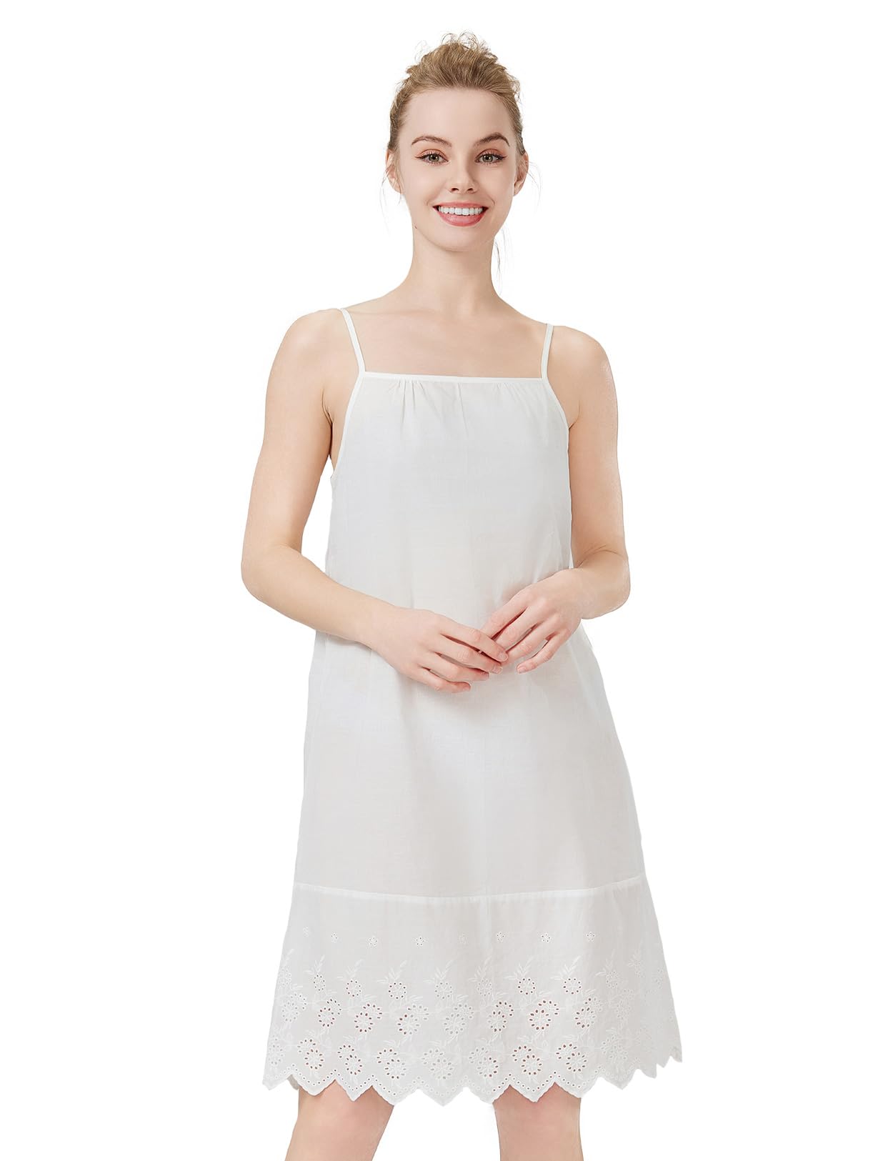 【送料無料】[BEAUTELICATE] ハーフスリップ キャミソール 花柄刺繍 安全綿100% 下着 インナーワンピー..
