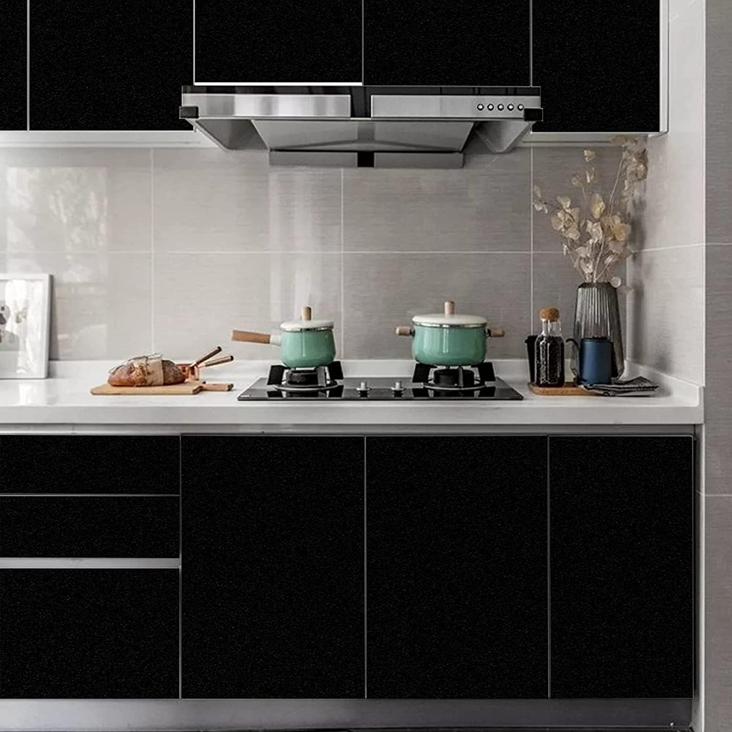 【送料無料】Cosnight 壁紙シール リメイクシート 防水防油耐熱 DIY 剥がせる壁紙 装飾キッチン キャビネット 浴室 テーブル 家具 壁紙の上から張る壁紙 賃貸 色：ブラック、サイズ：40cm X 10m