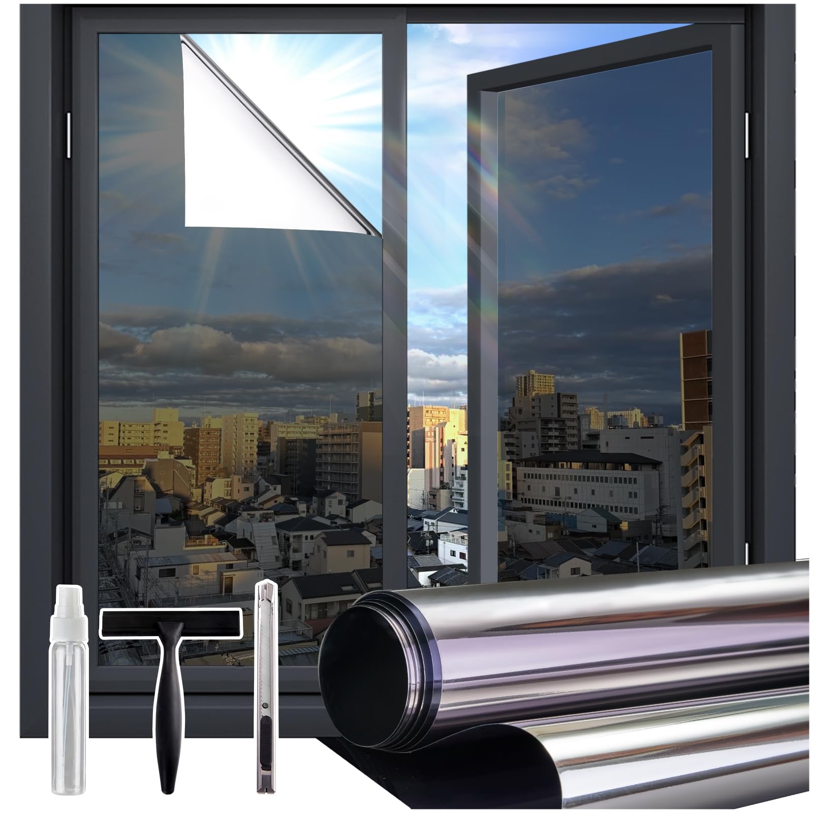 【送料無料】Coavas 防犯フィルム 飛散防止 窓ガラス保護 台風対策 防災 安全 透明シート 安全保護 ガラス破り対策 色：ブラック、サイズ：90x200cm