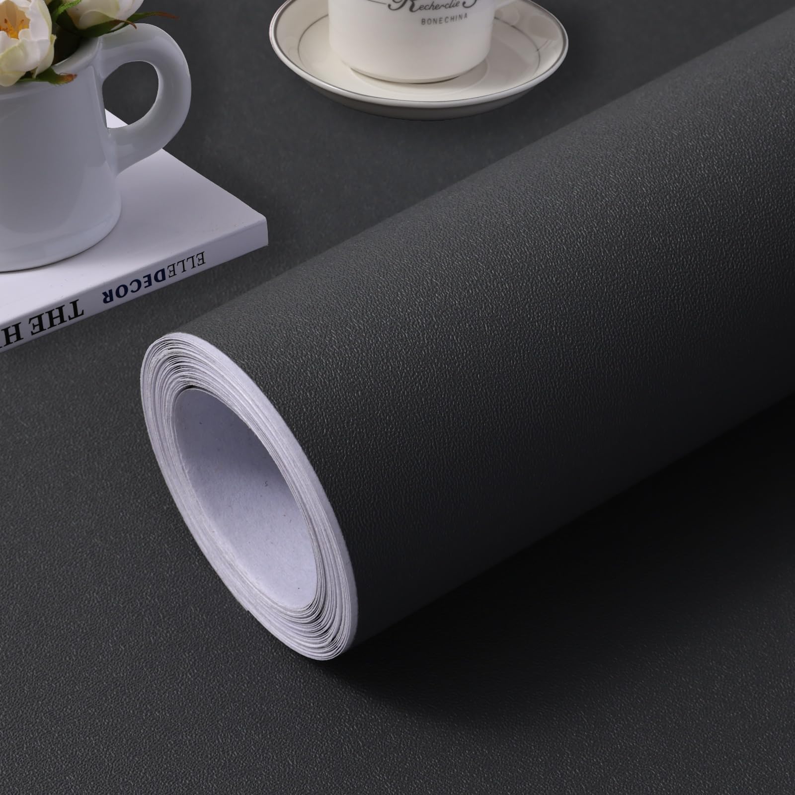 【送料無料】壁紙シール無地リメイクシートはがせる壁紙おしゃれ防水防汚耐熱装飾居間寝室店舗 色：ブラック、サイズ：60cmX10m