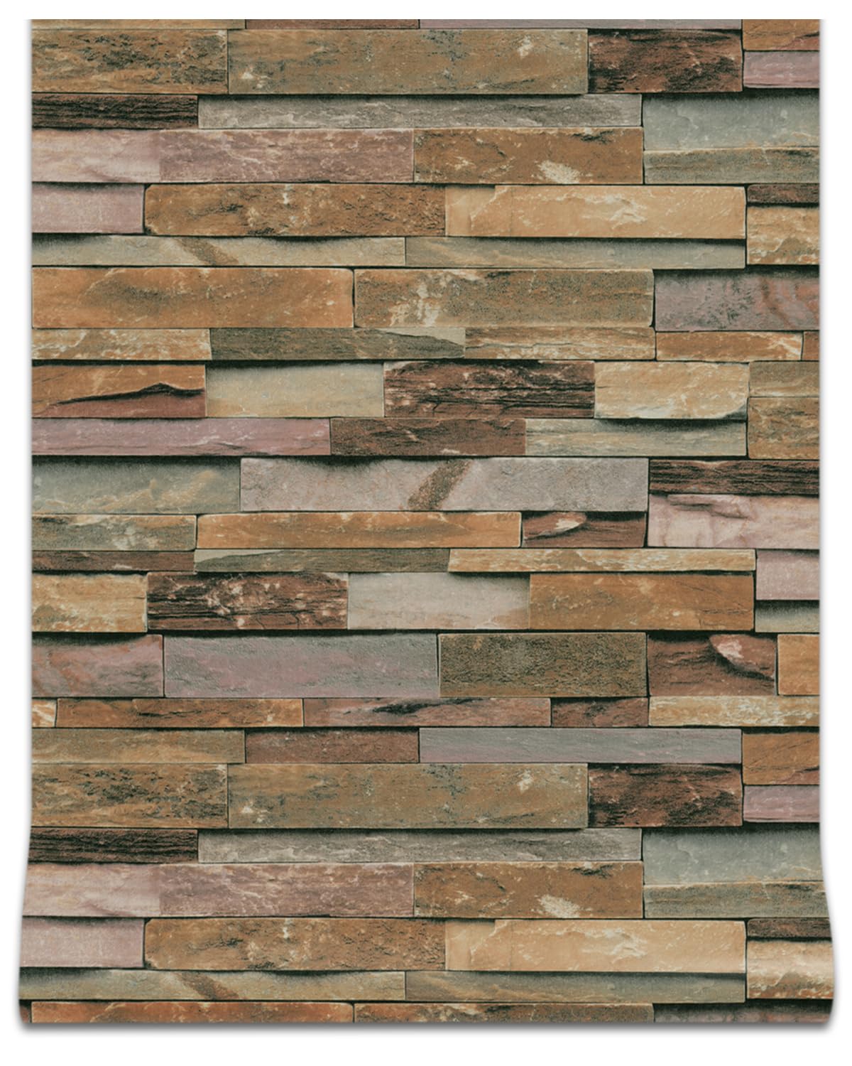 【送料無料】FOLU 壁紙シール レンガ調 つや消し 色：S09-ロングレンガ-オレンジ、サイズ：幅60 cm x 長さ10 m