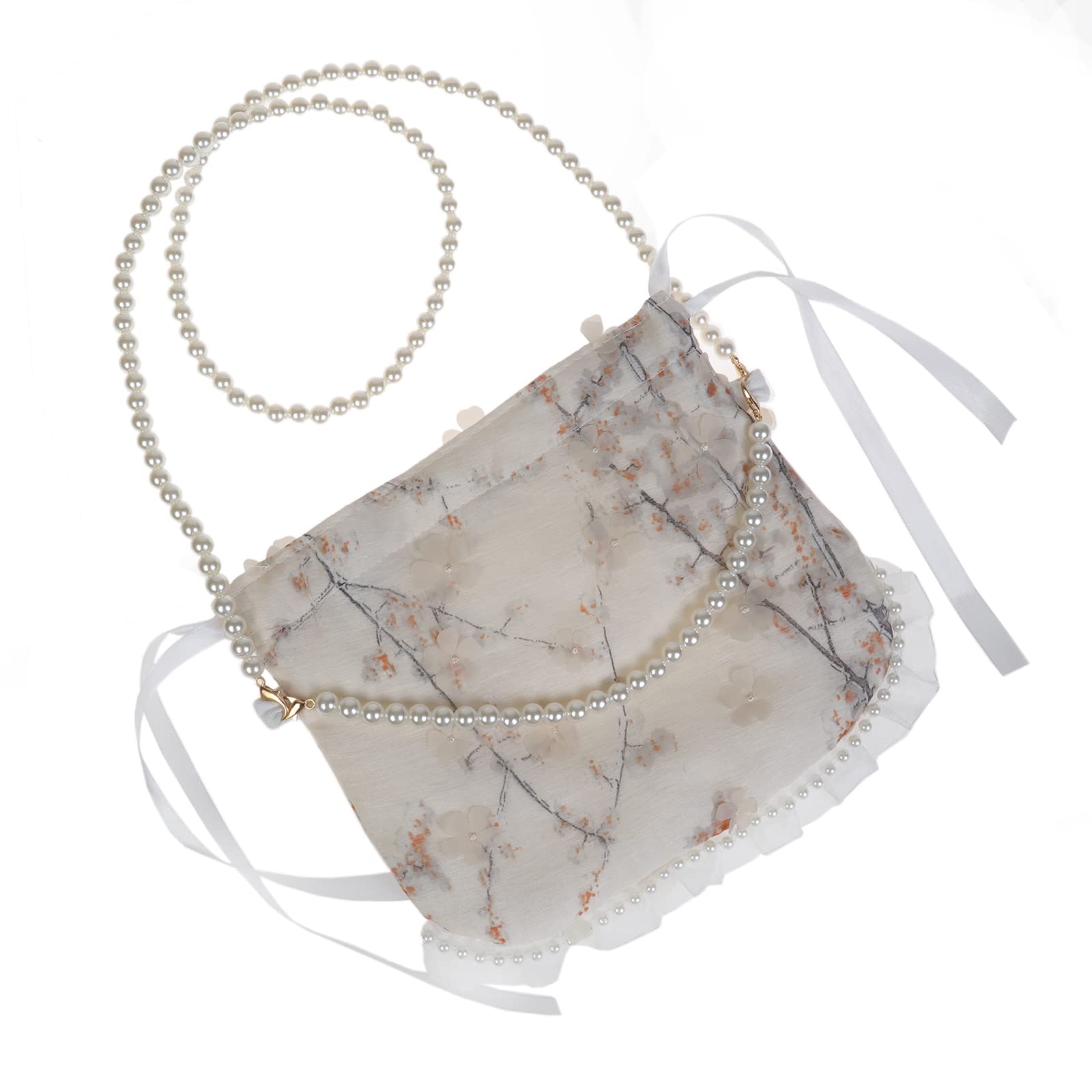 【送料無料】[YiyiLai] 袴 パール ハンドバッグ 持ちチェーン付き 着物 ポーチ 和装 ショルダーバッグ 浴衣 七五三 卒業式 成人式 和風 小物 色：クリーム、サイズ：Free Size