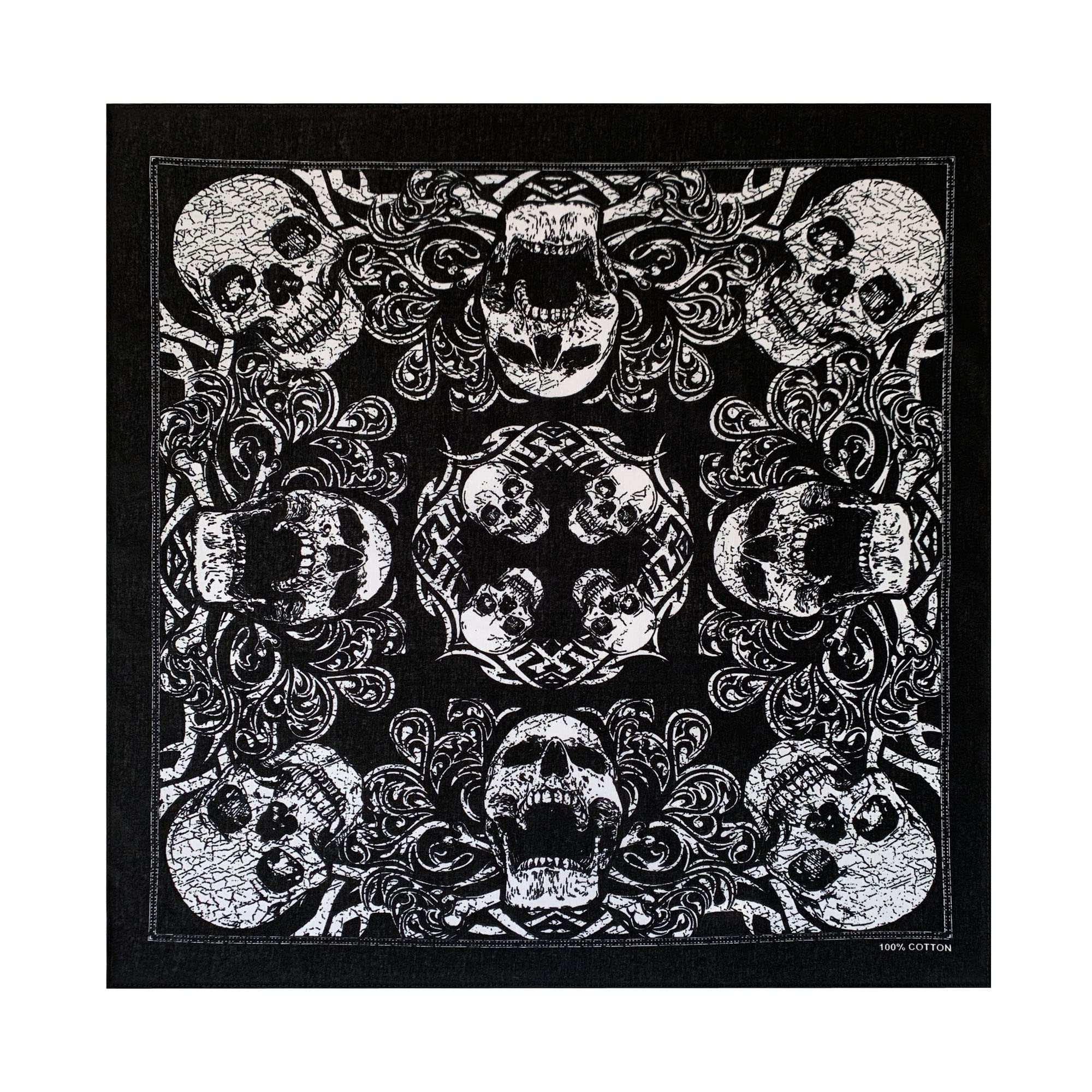 【送料無料】[Trifong] バンダナ ユニセックス 綿100% コットン カシューナッツ柄 ペイズリー ハンカチ 大判 55cm×55cm 色：8つのスカル、サイズ：55cm×55cm