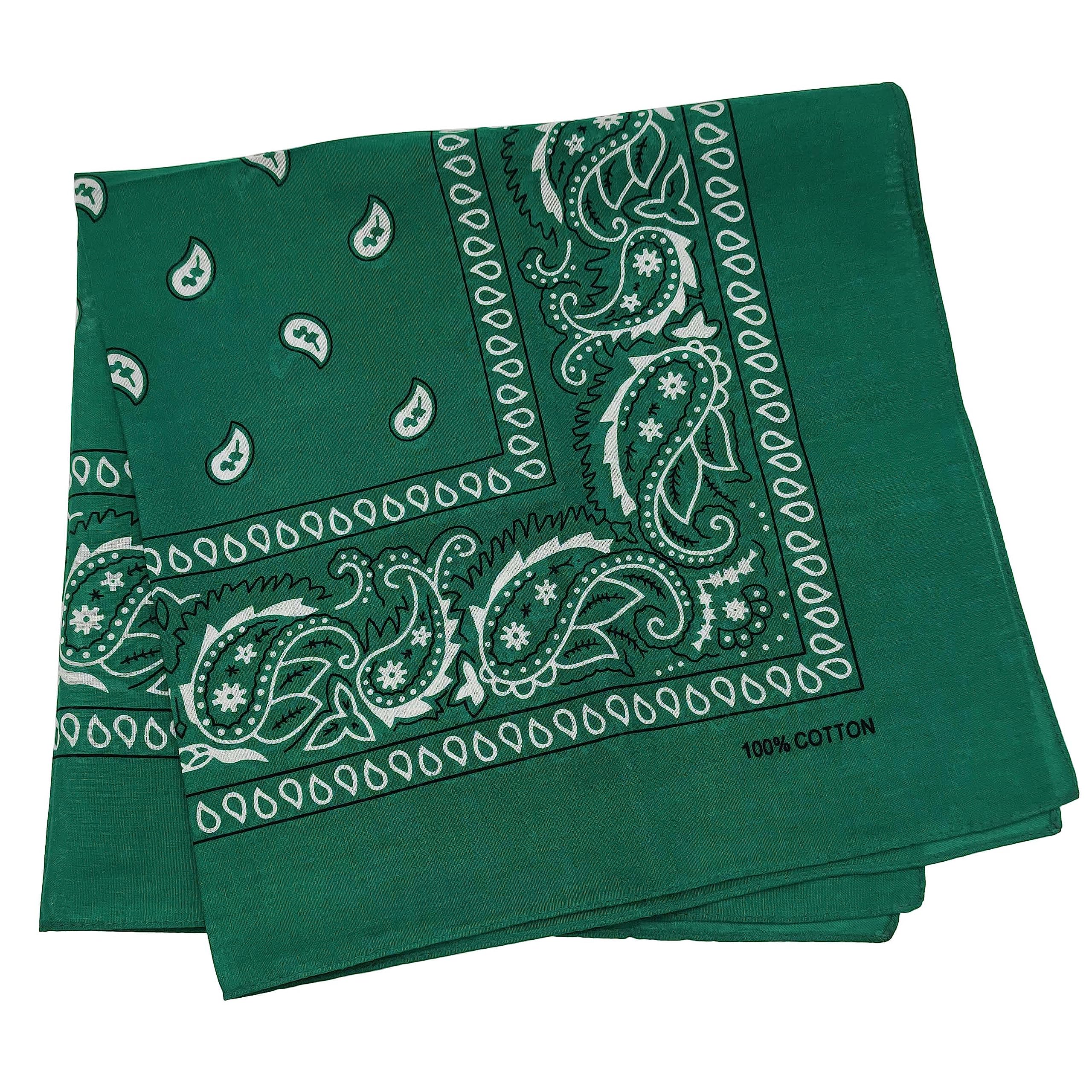 【送料無料】[Trifong] バンダナ 綿100% コットン カシューナッツ柄 ペイズリー ハンカチ ユニセックス 大判 55cm×55cm 色：カシューナッツ柄 ロジングリーン、サイズ：55cm×55cm