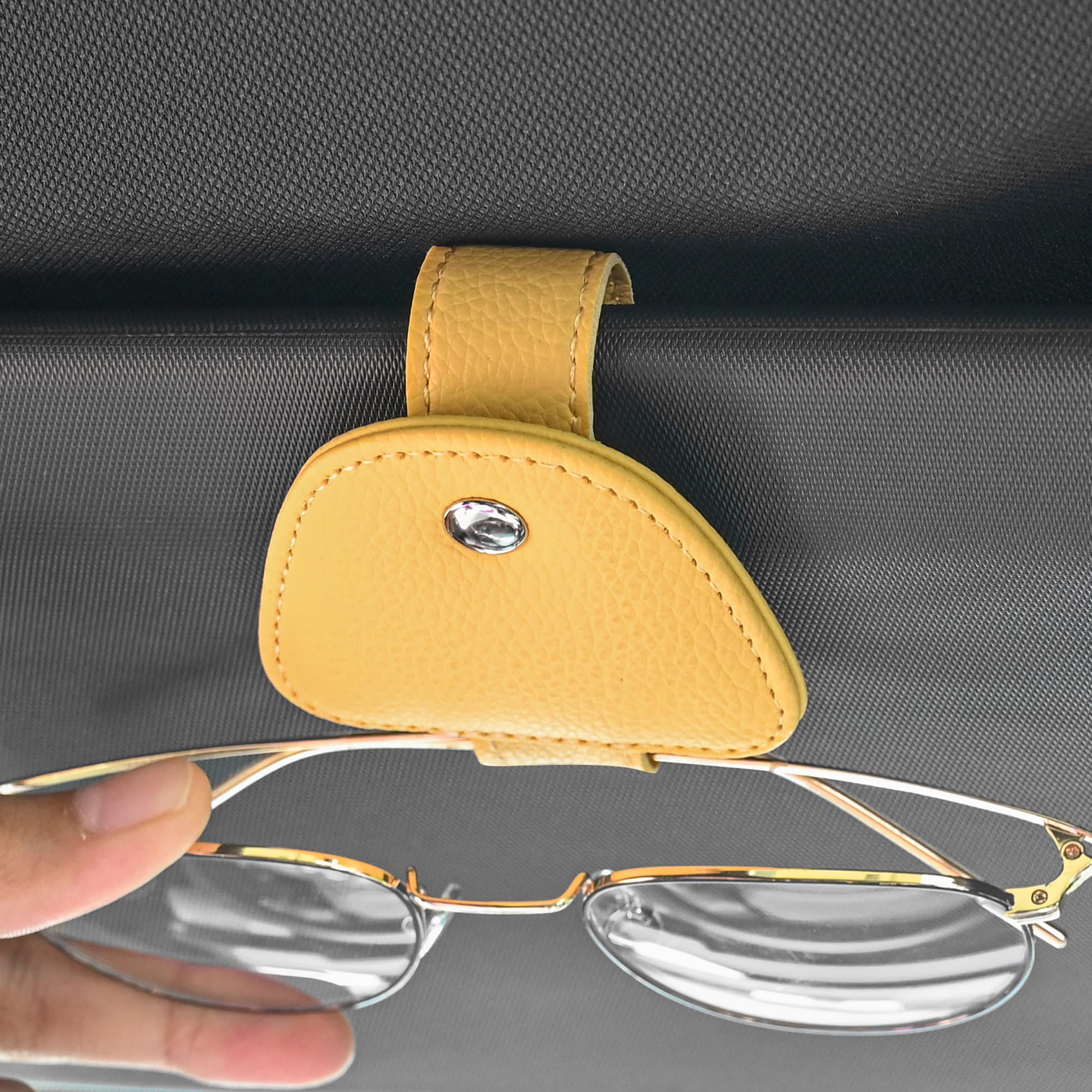 【送料無料】JEYOD自動車サンバイザーサングラスフレーム、革眼鏡フレーム、磁気眼鏡フレームとチケットホルダー、SUVトラック用汎用自動車内装部品 色:イエロー