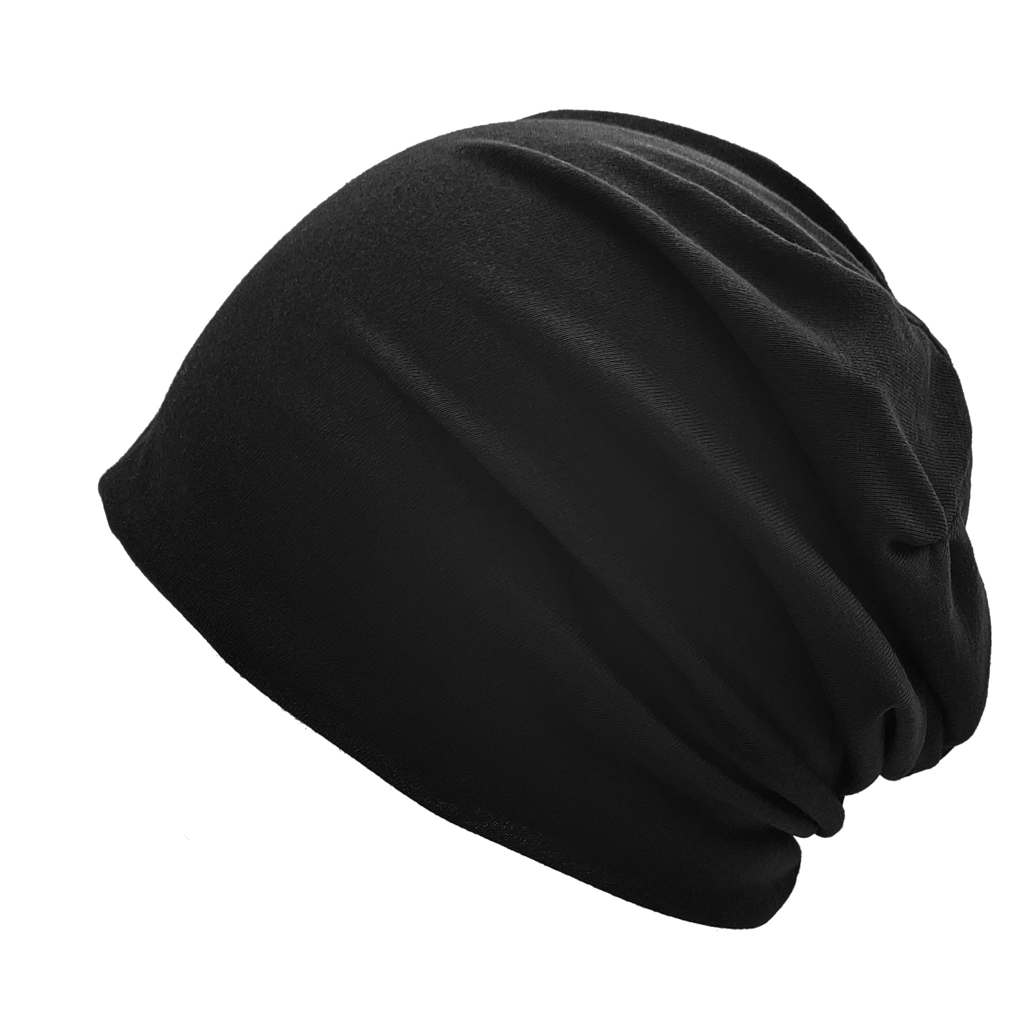 【送料無料】[Trifong] ニット帽 メンズ 無地 無檐 ストレッチ性 柔らかい 春 夏 秋【二重構造・通気性・吸汗速乾】 コットン帽子 男女兼用 薄手 おしゃれ カジュアル 帽子 色：ブラック、サイズ：54.0-60.0 cm