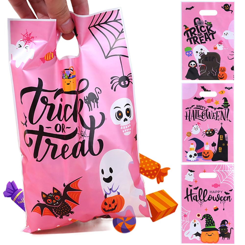 【送料無料】Moeagel ハロウィン キャンディーバッグ 4種類50枚入り 可愛いハロウィン雰囲気 使いやすい ハロウィーン お菓子袋 キャンディ チョコレート 小分け ラッピング袋 業務用 お店用 色：ピンク