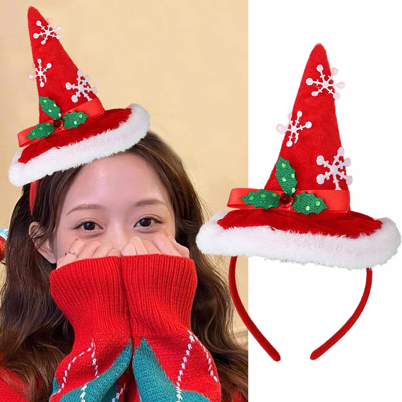 【送料無料】[Moeagel] クリスマス 帽子 輝くサンタ 帽子 可愛い ポンポンボール付き クリスマスツリー形状の帽子 キラキラ クリスマス雰囲気満々 クリスマス 被り物 大人用 子供用 男女兼用 コスチューム道具 衣装に合わせやすい クリスマス 仮装 クリスマス 色：レッド