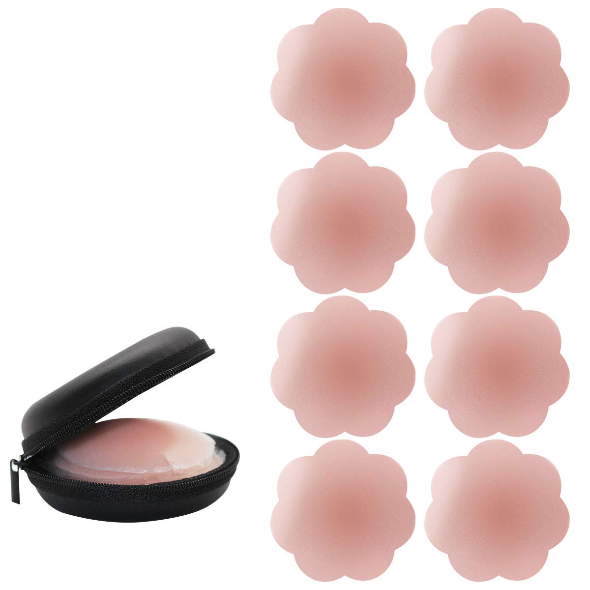 【送料無料】シリコンパッド - Asahi Jiニプレス レディース シリコンブラ 繰り返し使用 肌に優しい 洗える ドレス用 ストラップレス バックレス ビーチ 女性用 (4セット*花びら形) 色：ピンク、サイズ：6.7 cm