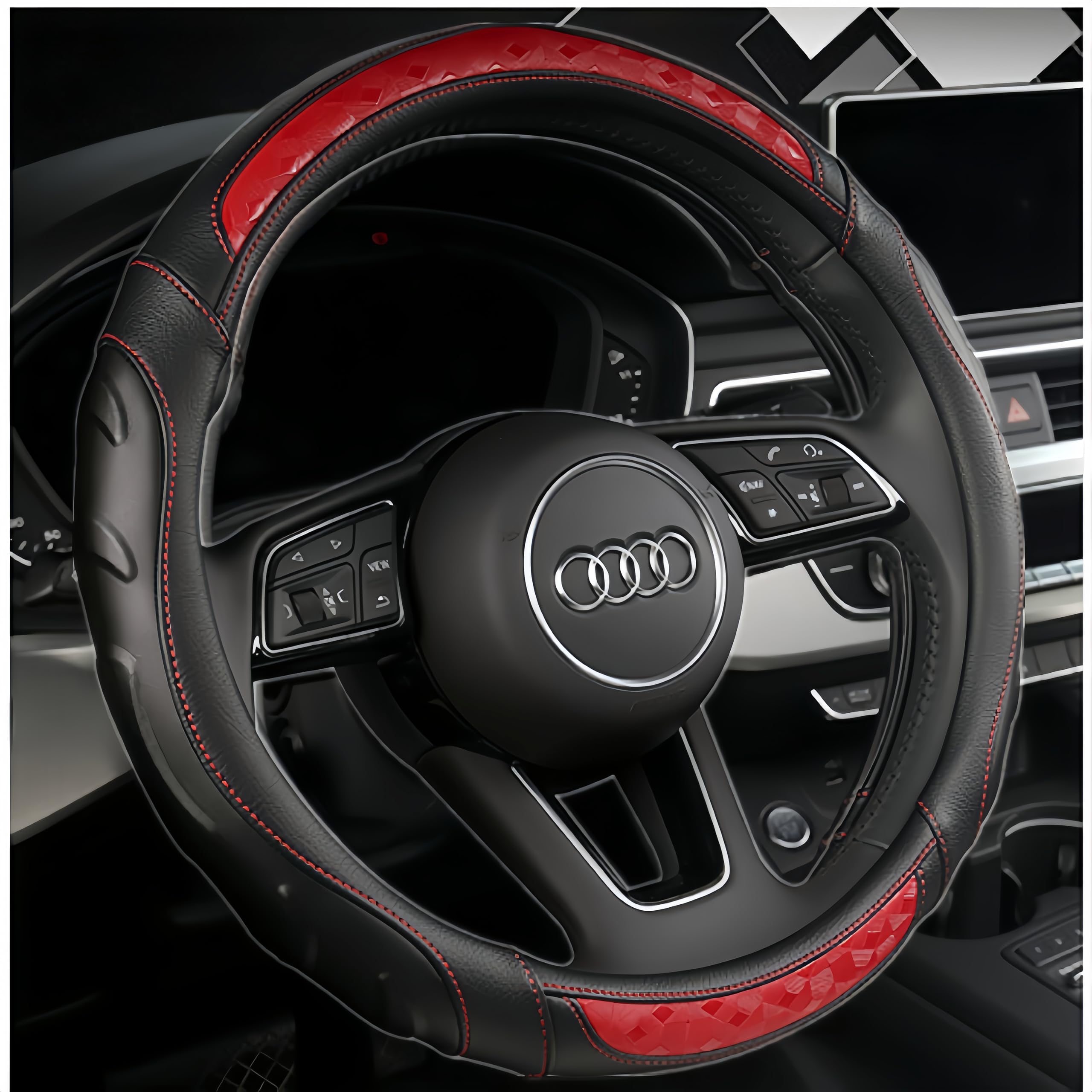 【送料無料】TATACLEA カーボンファイバー 車用ハンドルカバー、ステアリングホイールカバー、ラウンド..