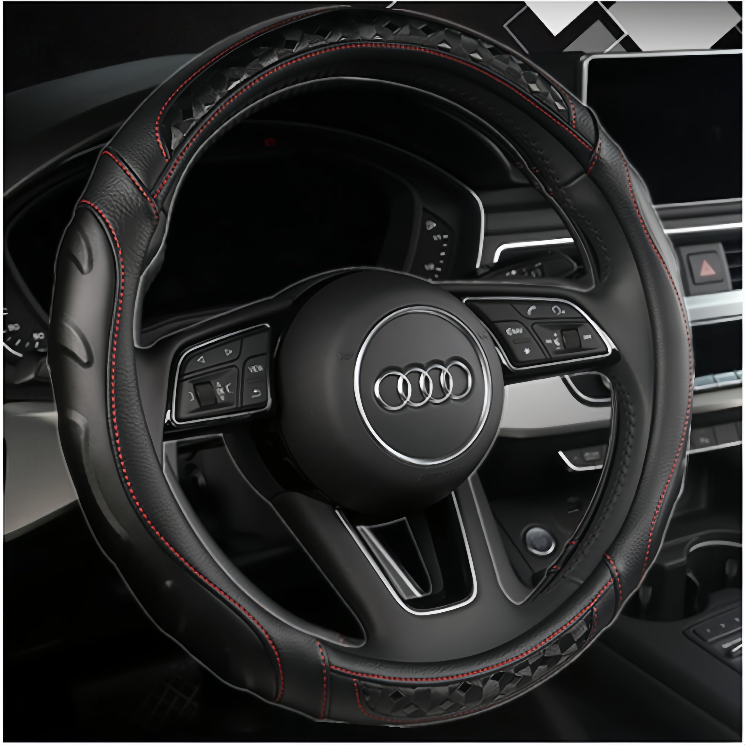 【送料無料】TATACLEA カーボンファイバー 車用ハンドルカバー、ステアリングホイールカバー、ラウンド..