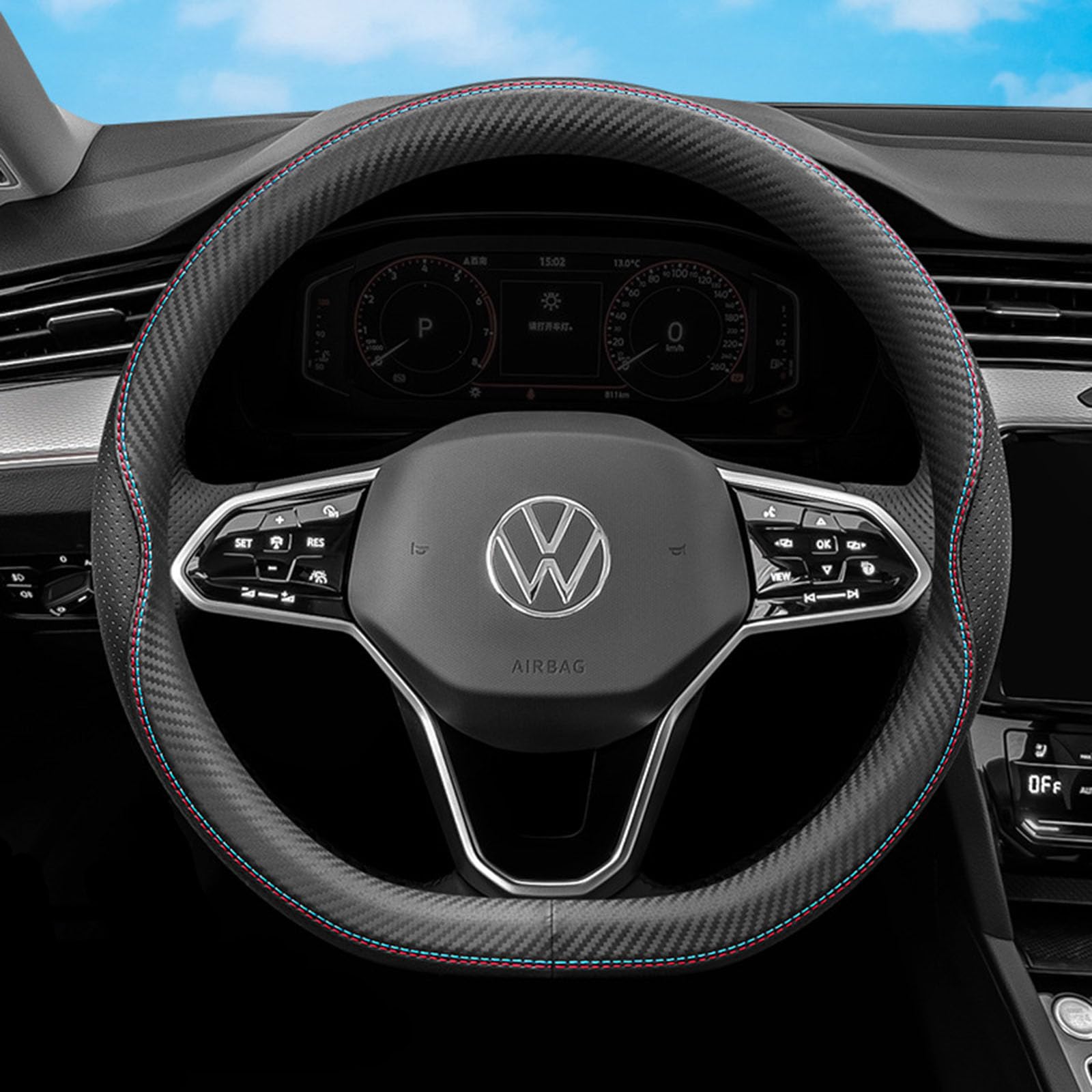 【送料無料】TATACLEA ハンドルカバー ステアリングカバー 軽自動車 乗用車 外径38cm 色：カーボンファ..