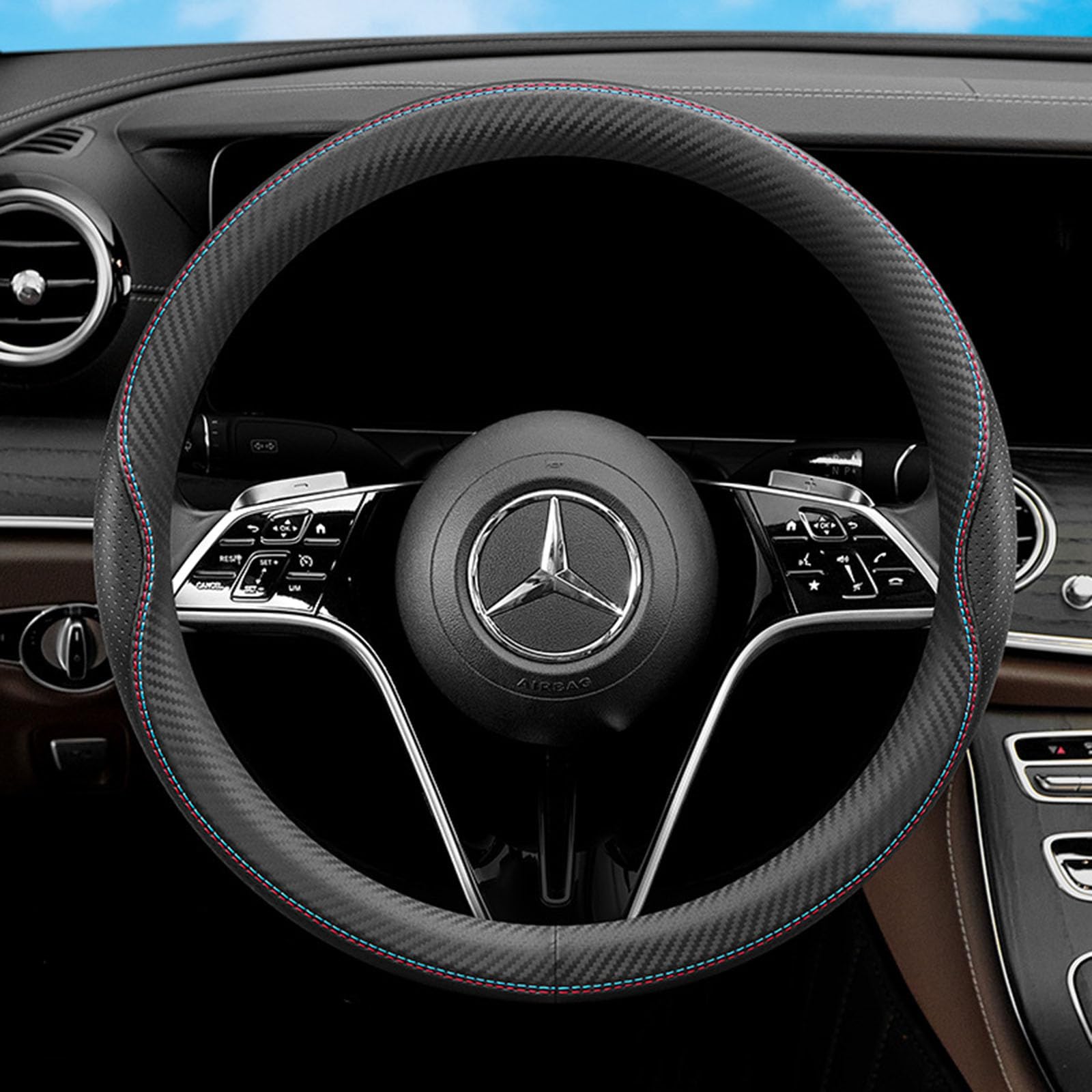 【送料無料】TATACLEA ハンドルカバー ステアリングカバー 軽自動車 乗用車 外径38cm 色：カーボンファ..