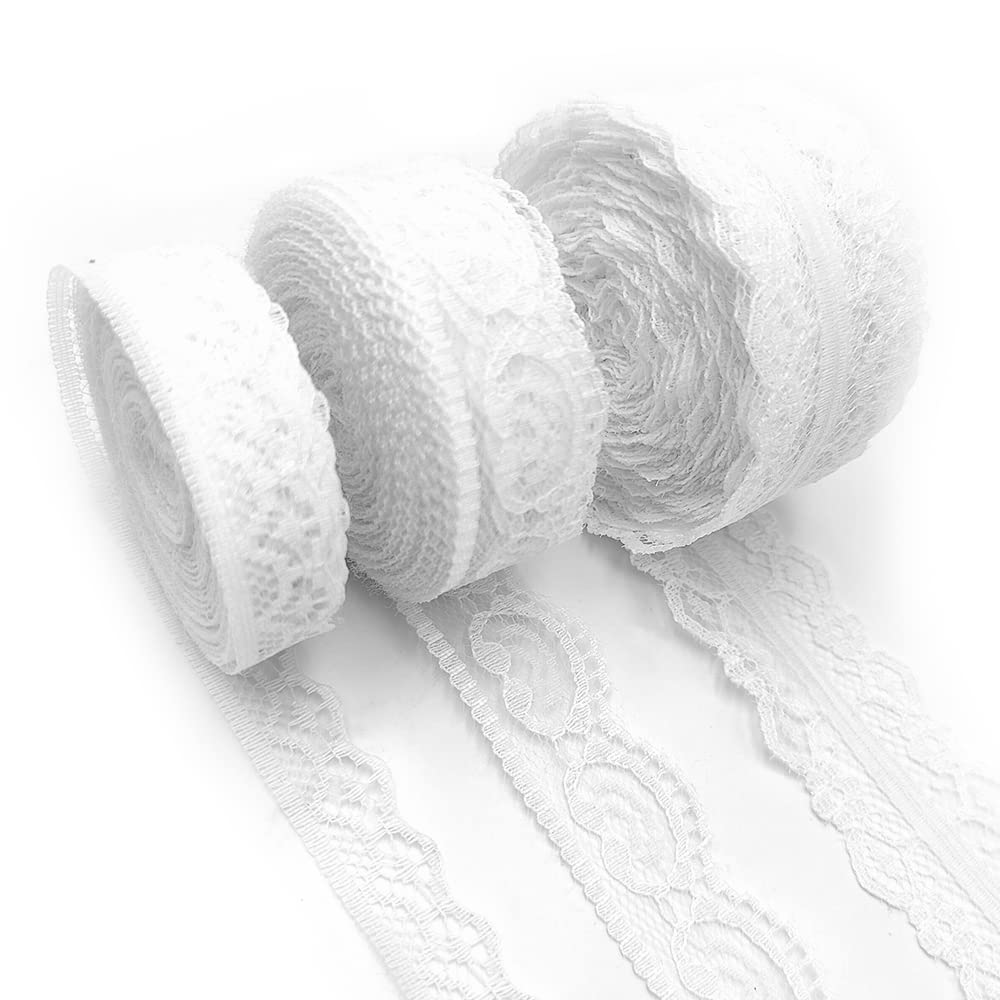 【送料無料】レースリボン 白 3巻 10m/巻 手芸レース 裁縫 装飾 レース DIY 裁縫 装飾 ギフト包装 ハンドメイド資材 デコレーション用 色：ホワイト