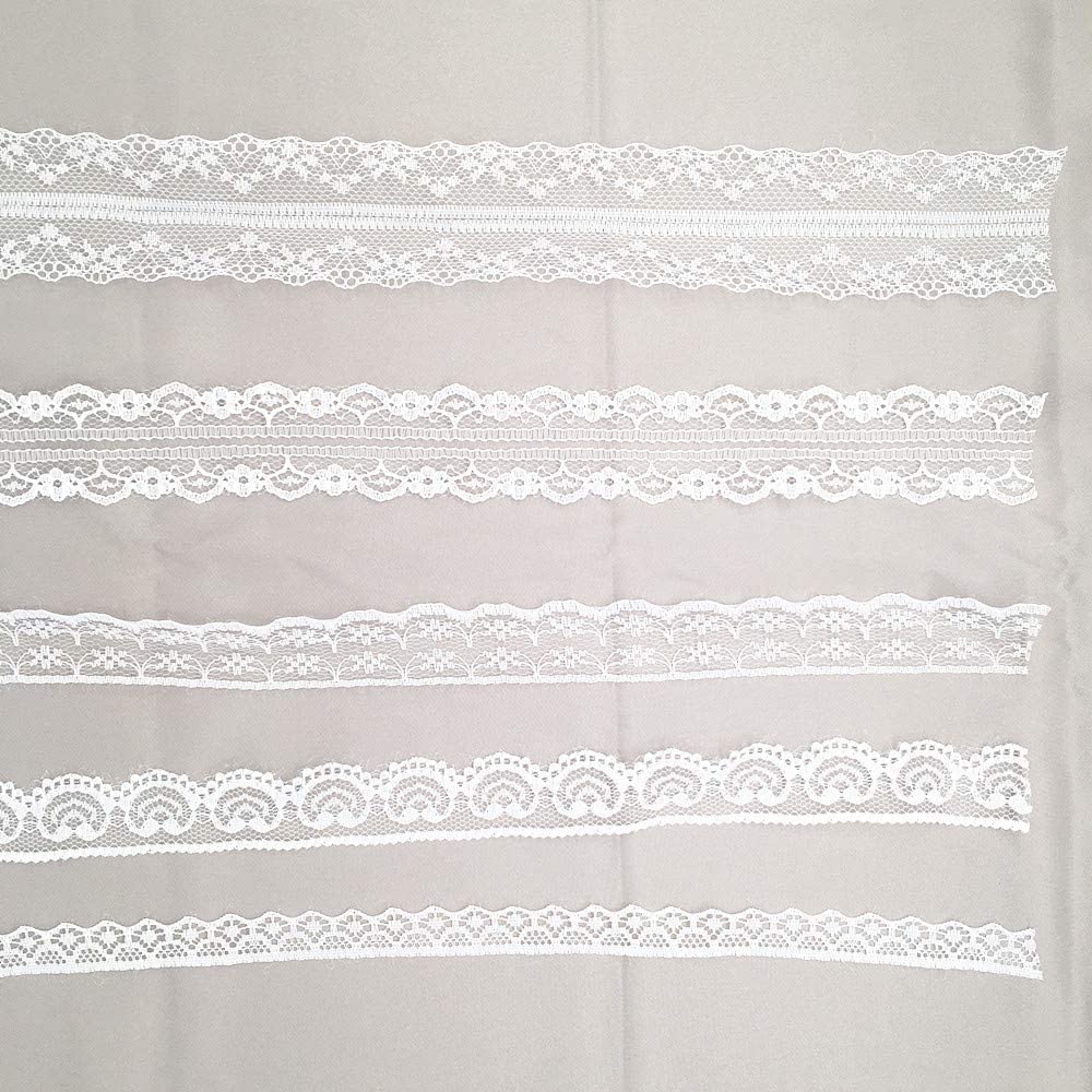 【送料無料】レースリボン 白 5柄5巻 10m/巻 手芸レース DIY 裁縫 装飾 レース生地 ギフト包装 ハンドメイド資材 デコレーション用 色：白