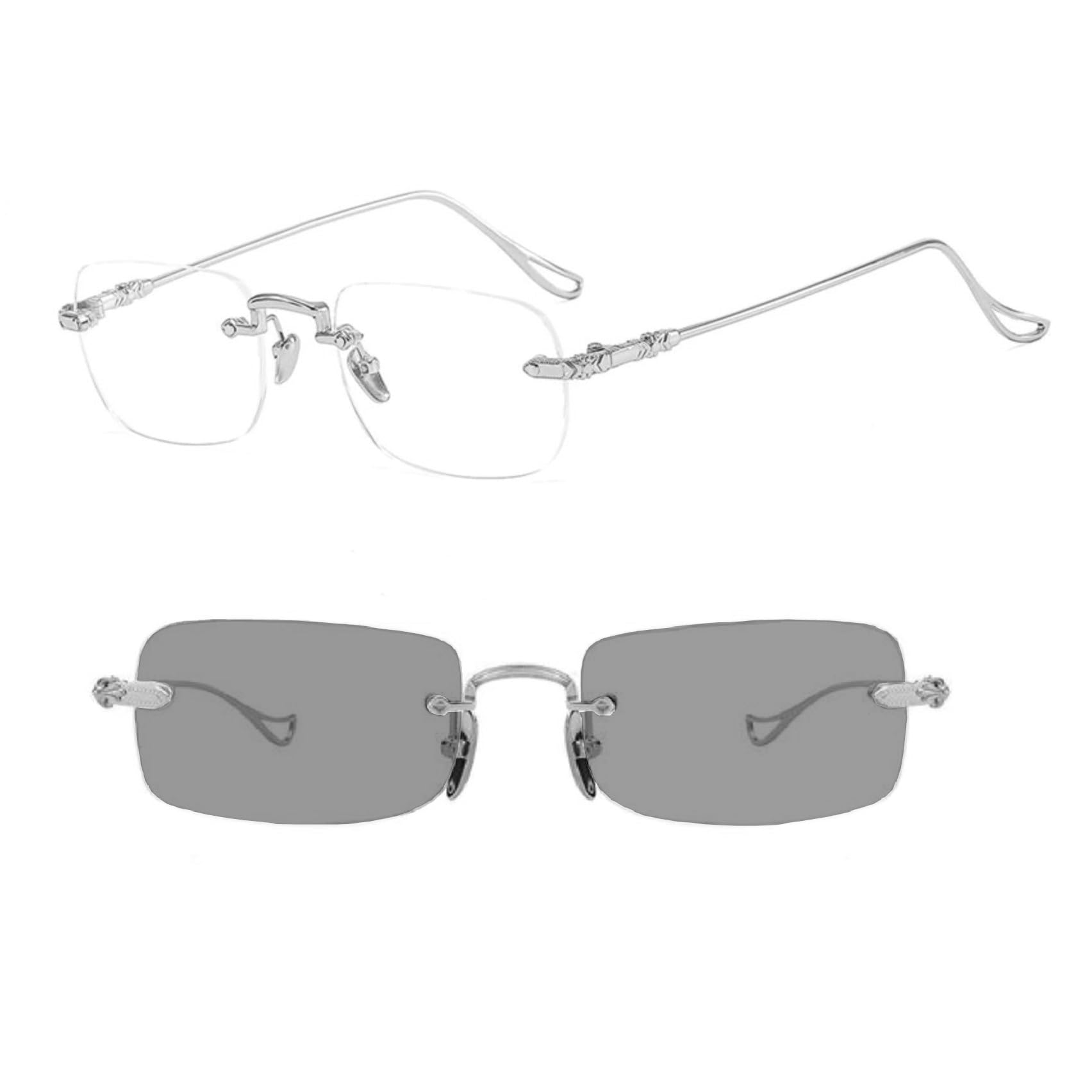 【送料無料】[REONAS] ブルーライトカット メガネ + 調光 変色 リムレスメガネ パソコン用 メガネ ビジ..