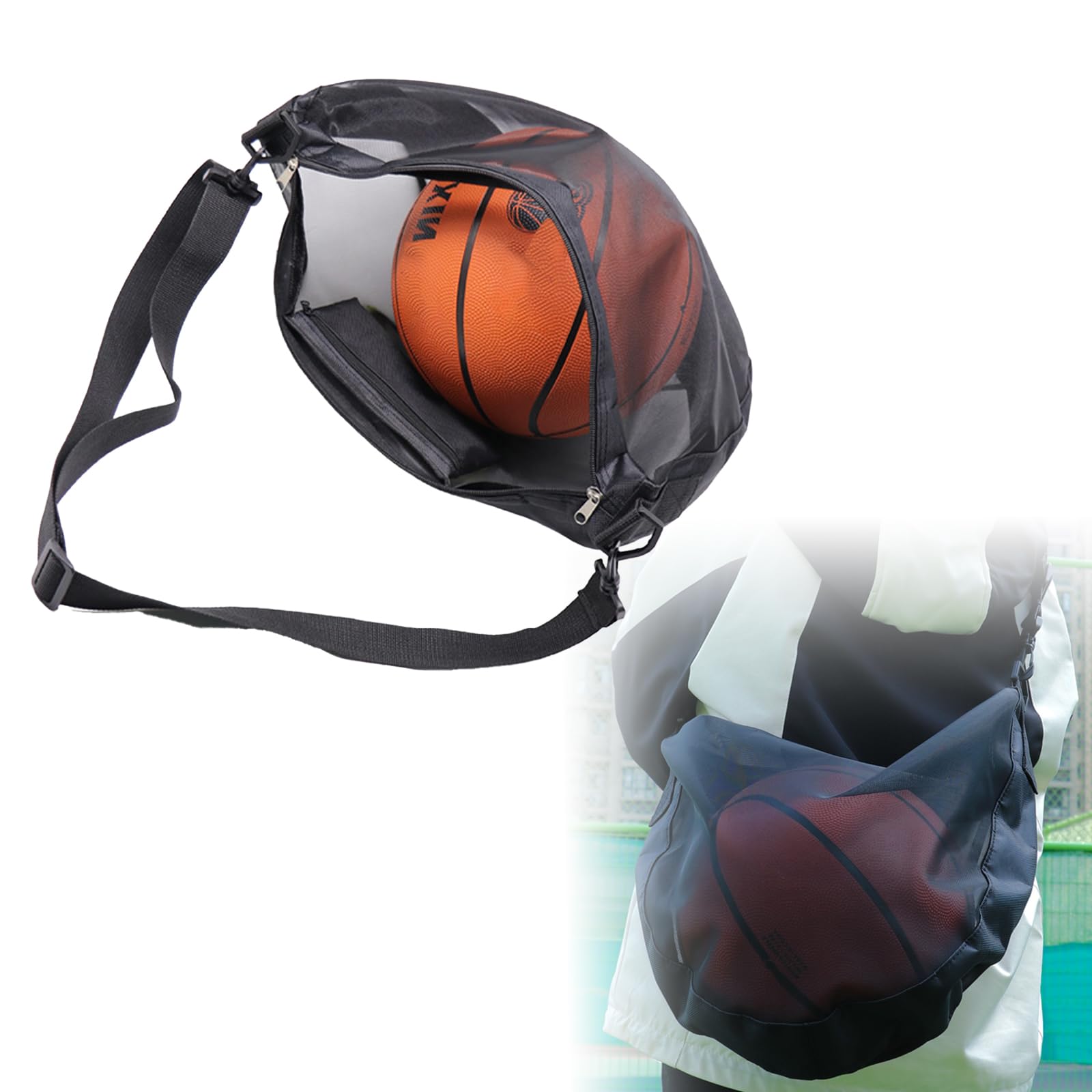 【送料無料】HanaHaul ネットバッグ 肩掛け サッカーボールバッグ 肩掛けバスケットボールバッグ メッシュ 50*36cm ボールバッグ ネット 多機能 収納バッグ バスケットボールフットボールラグビーソフトボールゴルフ ボール収納 通気性 耐磨耗性 肩掛け 学 色：ブラック