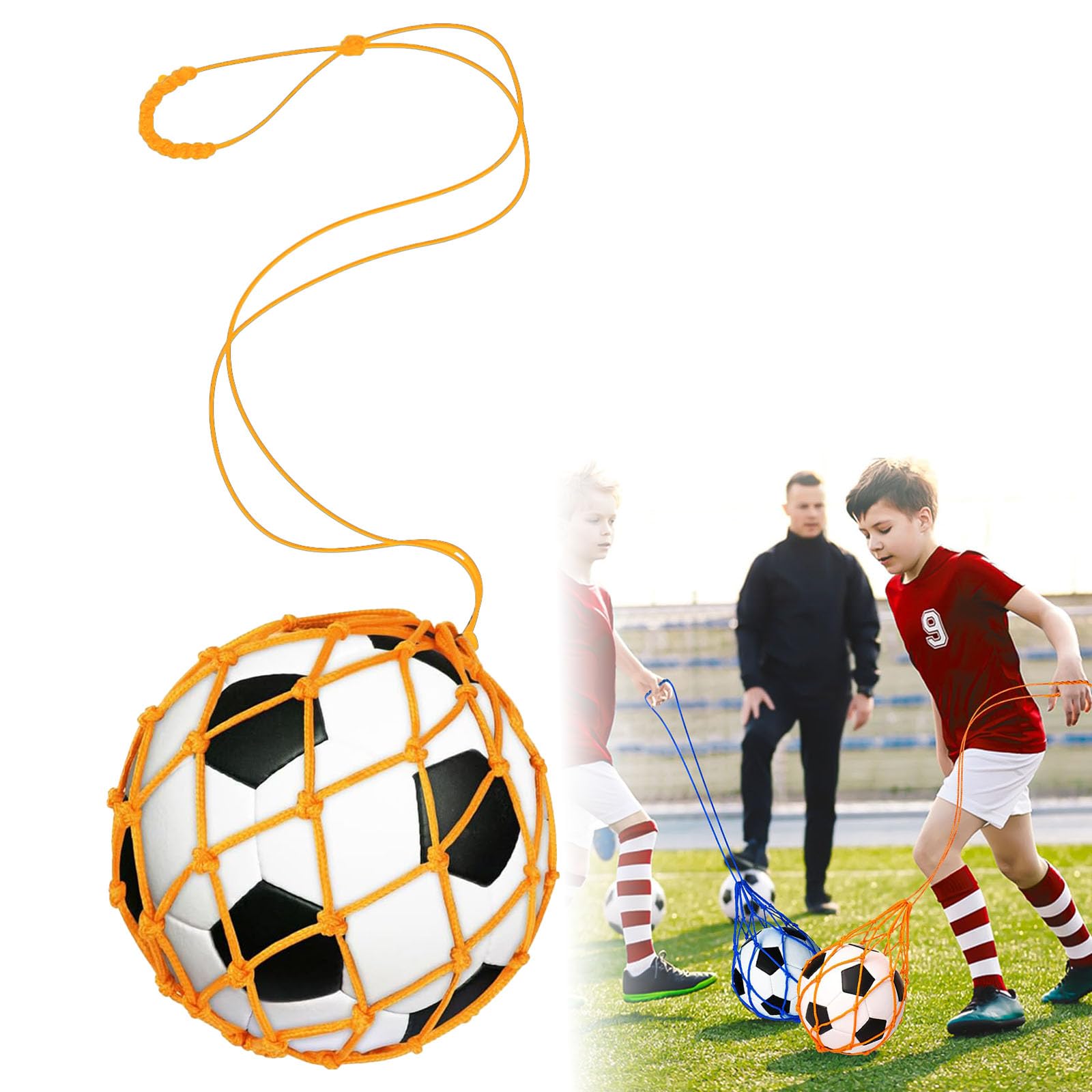 【送料無料】HanaHaul ボールネット サッカーボール入れ サッカーボール ネット リフティング練習 サッカートレーニング用ボールバッグ 子供用（持ち手80cm）学校 部活 試合 練習 収納 サッカー/バレーボール/バスケットボール用 通気性 肩掛け 学生 ショル 色：イエロー