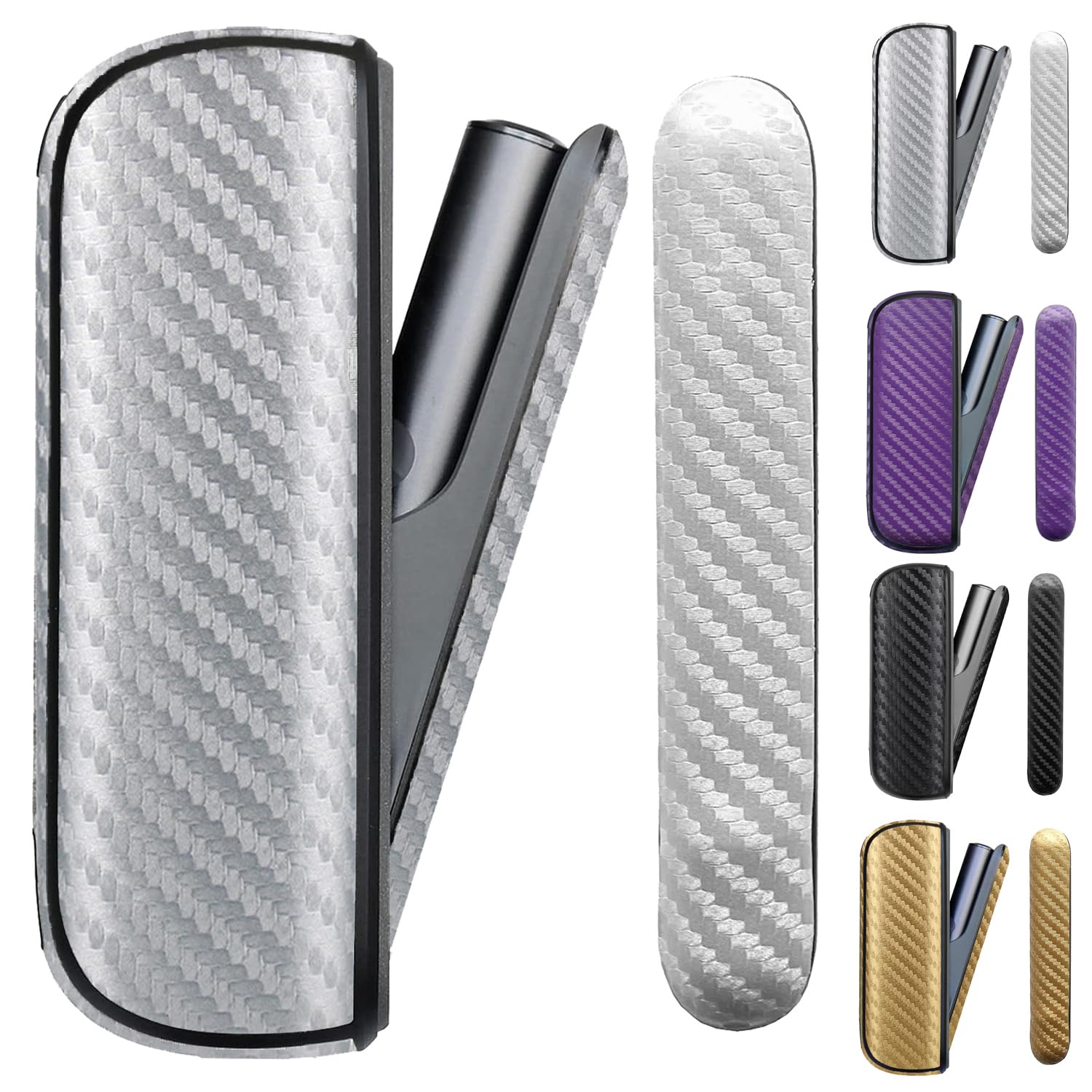 【送料無料】MOICUU対応アイコスに適合するイルマ用のケース iluma対応及びイルマi対応のケース PU レザー製 カーボン調 2点セット 互換用ドアカバー 色：シルバー