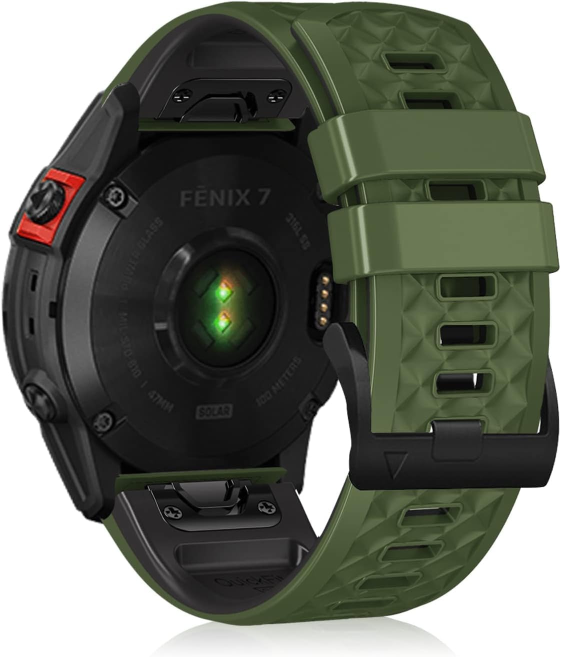 【送料無料】[LanQii] バンド22mm 用の QuickFit Garmin Fenix 7 Pro Solar/Approach S70 47mm/Fenix 7 Pro/7/6/5/6 Pro対応 シリコンバンド 【柔軟性・耐摩耗・耐久性】 スポーツバンド 時計バンド 用のGarmin Approach S70 色：ダークグリーン&ブラック、サイズ：22MM