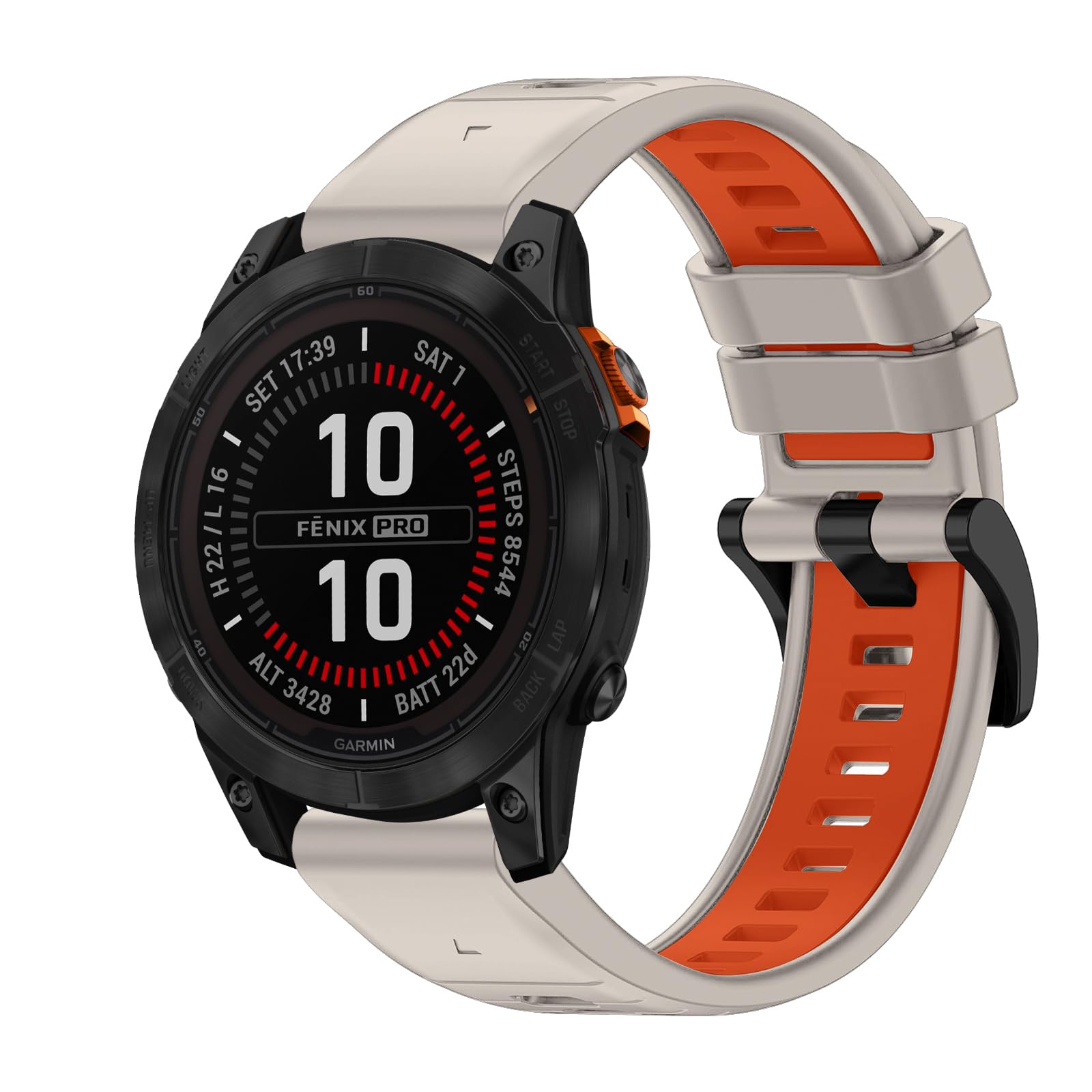 【送料無料】[LanQii] バンド22mm QuickFit Garmin Fenix 7 Pro Solar/Approach S70 47mm/Fenix 7/Fenix 6/6 GPS/6 Pro Solar/6 Sapphire GPS/Fenix 5/5 Plus 対応 シリコンバンド 【柔軟性・耐摩耗・耐久性】 スポーツバンド 時 色：ホワイト & オレンジ、サイズ：22MM