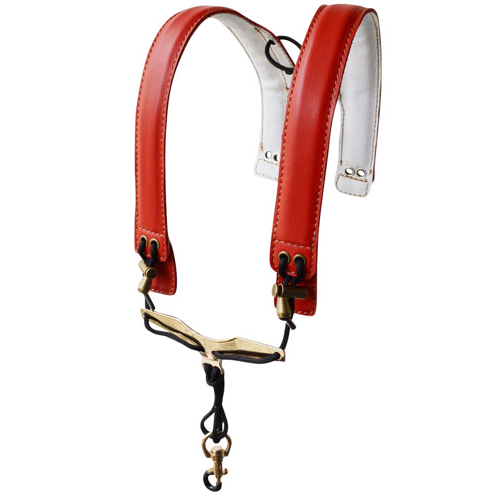 【送料無料】[adorence] サックスストラップ サックス肩ひも レザーサックスショルダー 減圧 快適 楽器用肩ひも 手作り 柔らかい ハンドメイド サックス用ネックショルダーストラップ 色：レッド、サイズ：M