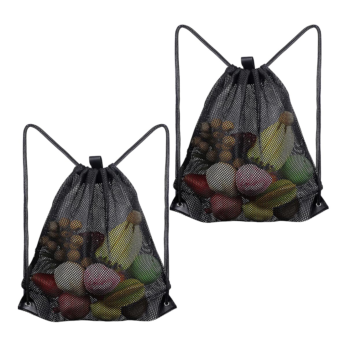 【送料無料】Rajjo メッシュバッグ ジムサック 軽量 巾着 シューズ収納 男女兼用 2個セット 色：ブラッ..