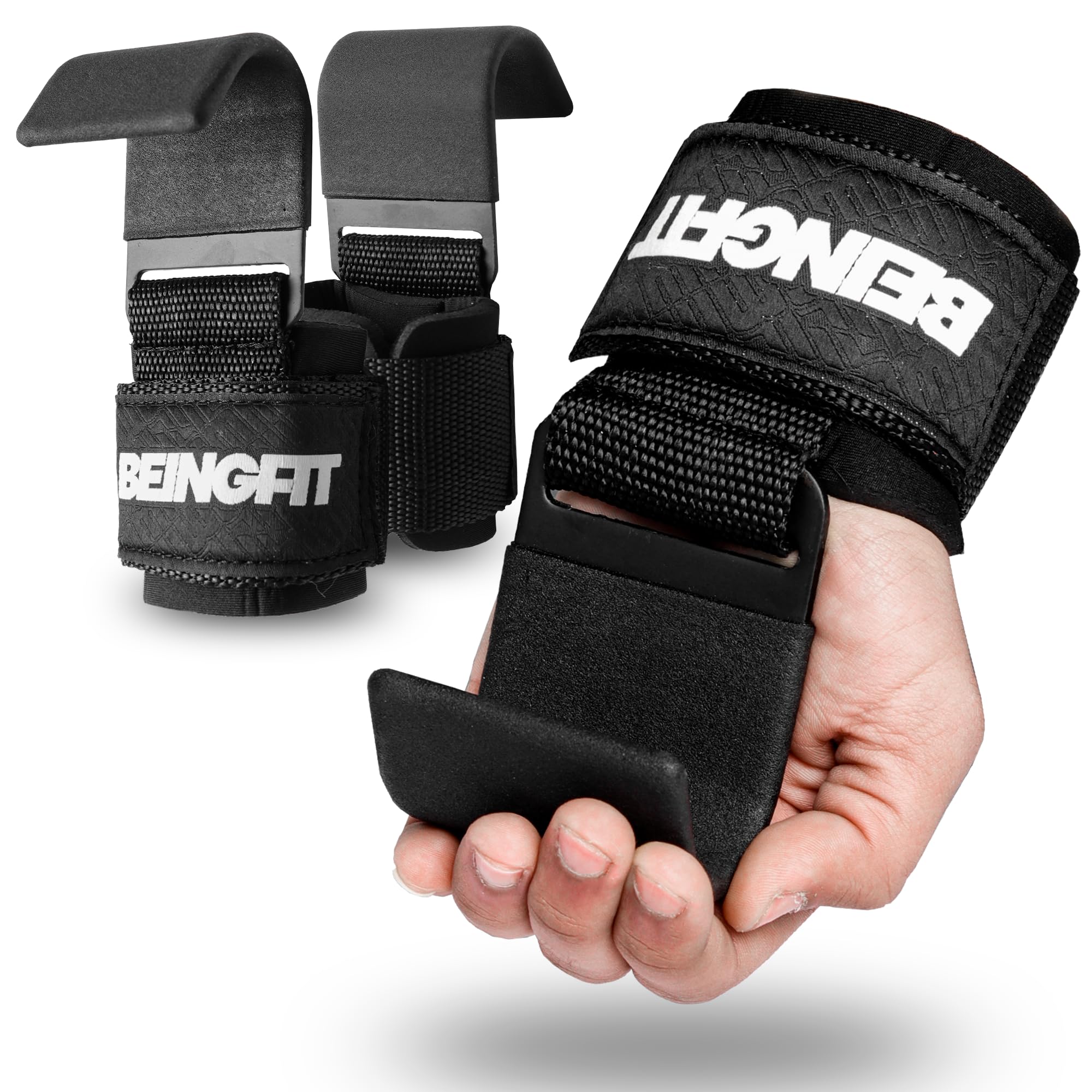 【送料無料】Beingfit ウエイトリフティングフック - 握力サポート＆プロフェッショナルグリップ強化、..