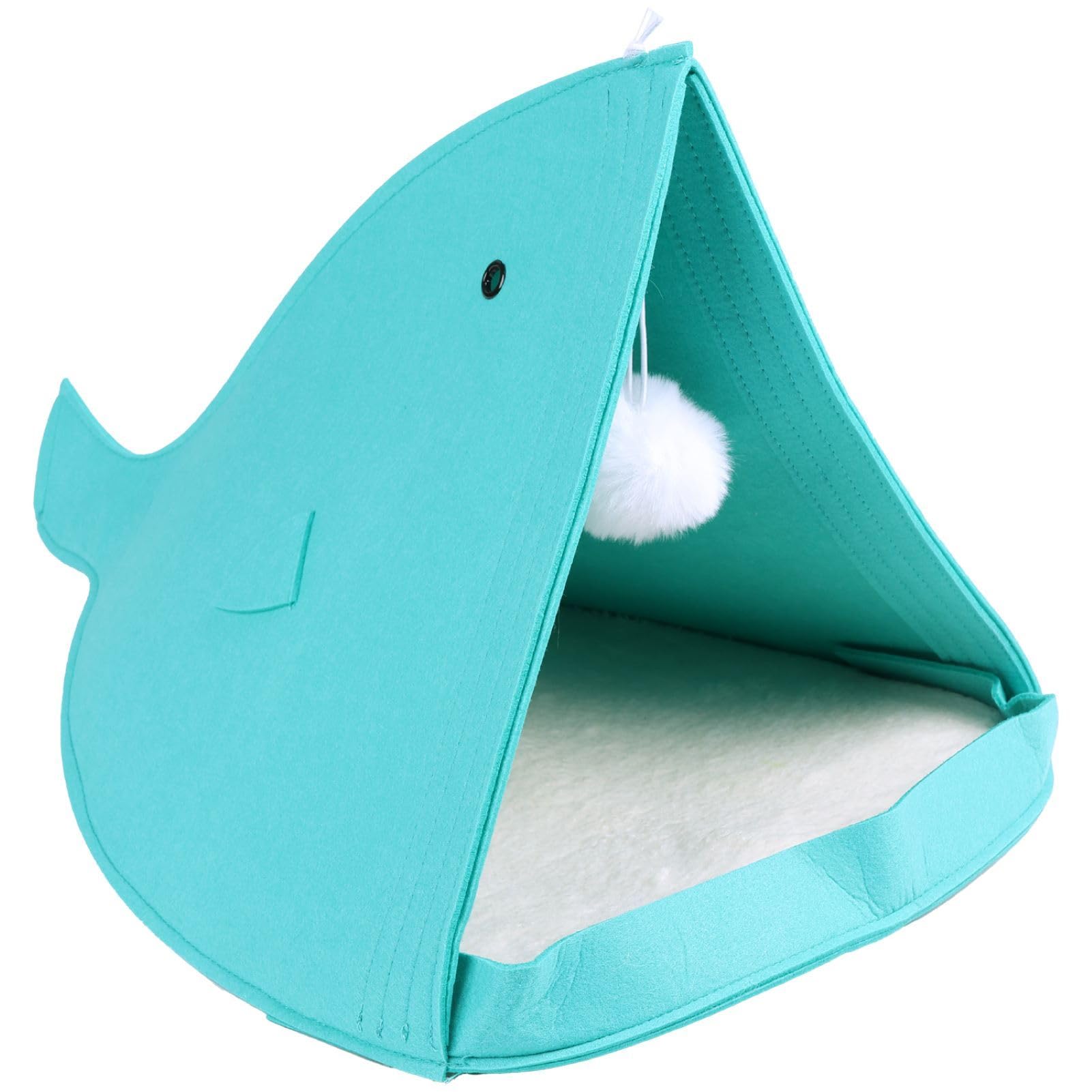 【送料無料】CAWKAY 猫ハウス サメ小屋 折りたたみ ペットハウス 猫寝袋 ドーム型 猫じゃらし付き クッション付き 屋内 おしゃれ 洗濯可能 色：ブルー、サイズ：スタンダード