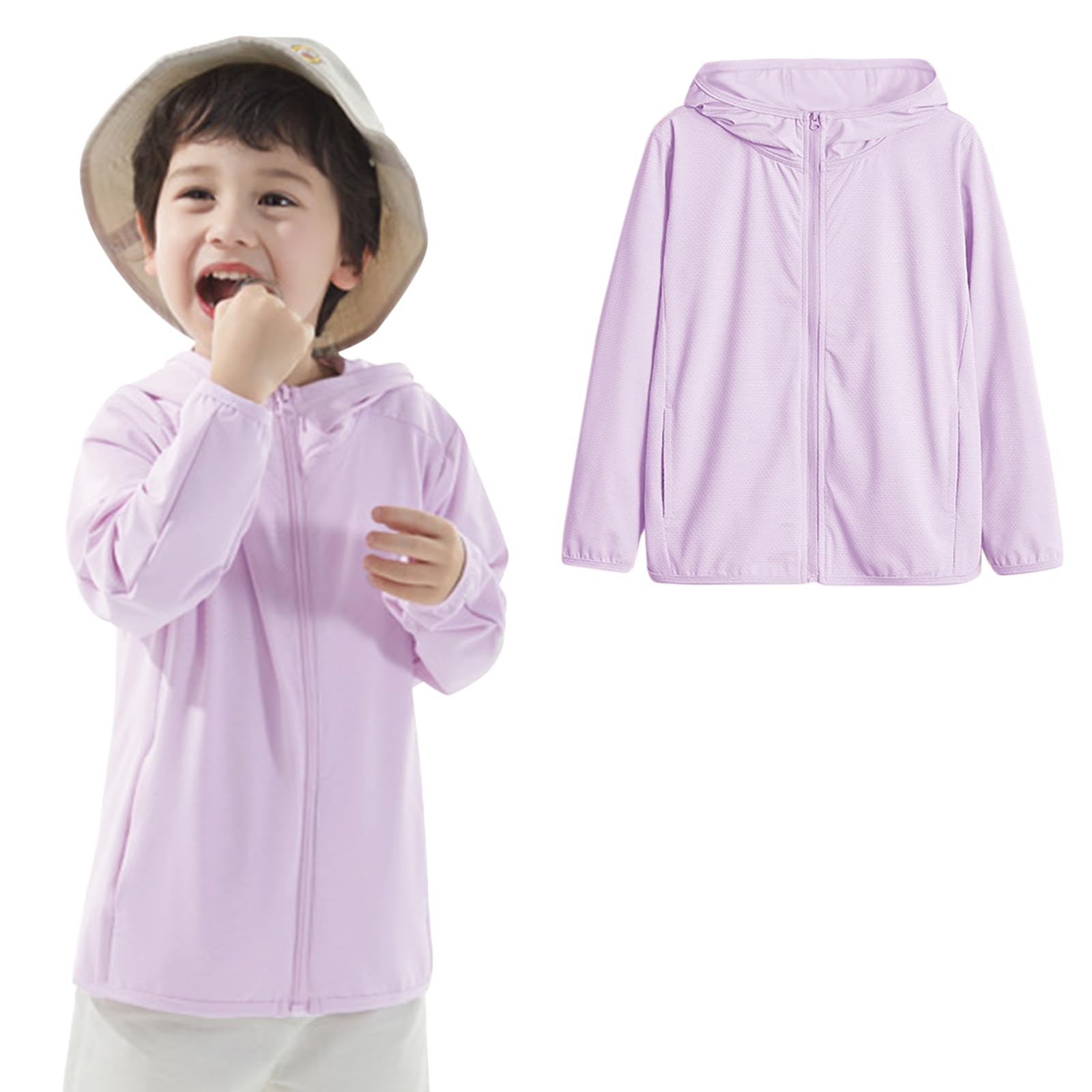 【送料無料】[Enfants Chris] 子供服 ラッシュガード キッズ 男の子 女の子 UVカット 日焼け止め パーカー 冷感 コート 薄手 冷房対策 無地 ジュニア カジュアル 通気吸汗 海 110120130140150160 色：パープル、サイズ：160