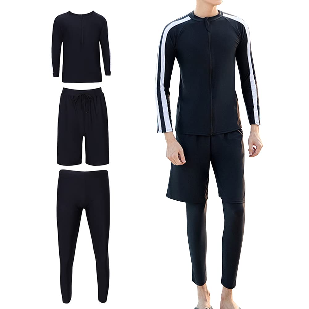 【送料無料】[IWEMEK] ラッシュガード メンズ 水着 3点セット 上下 フィットネス水着 競泳水着 サーフパンツ 長袖 レギンス UVカット 水泳 プール 海 水陸両用 吸汗速乾 色：スタイル 10、サイズ：3XL