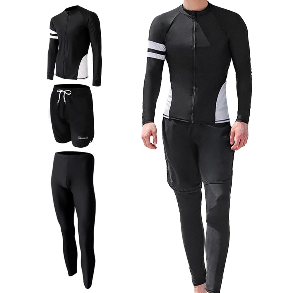 【送料無料】[IWEMEK] ラッシュガード メンズ 水着 3点セット 上下 フィットネス水着 競泳水着 サーフパンツ 長袖 レギンス UVカット 水泳 プール 海 水陸両用 吸汗速乾 色：スタイル 15、サイズ：L