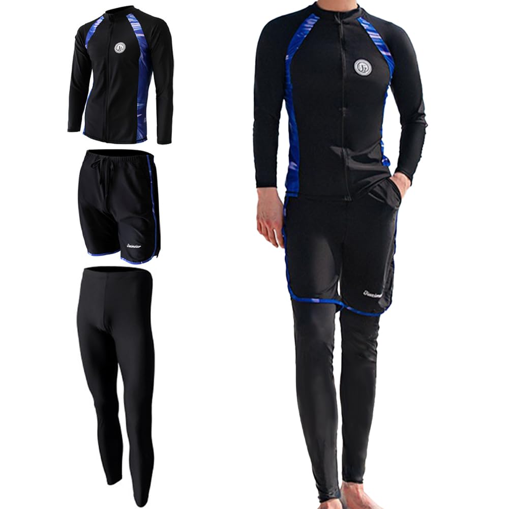 【送料無料】[IWEMEK] ラッシュガード メンズ 水着 3点セット 上下 フィットネス水着 競泳水着 サーフパンツ 長袖 レギンス UVカット 水泳 プール 海 水陸両用 吸汗速乾 色：スタイル 12、サイズ：2XL