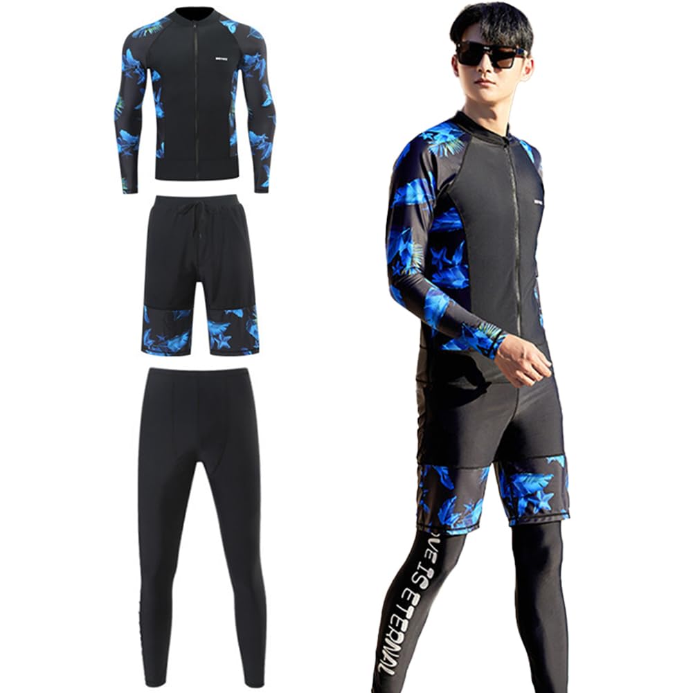 【送料無料】[IWEMEK] ラッシュガード メンズ 水着 3点セット 上下 フィットネス水着 競泳水着 サーフパンツ 長袖 レギンス UVカット 水泳 プール 海 水陸両用 吸汗速乾 色：スタイル 17、サイズ：3XL