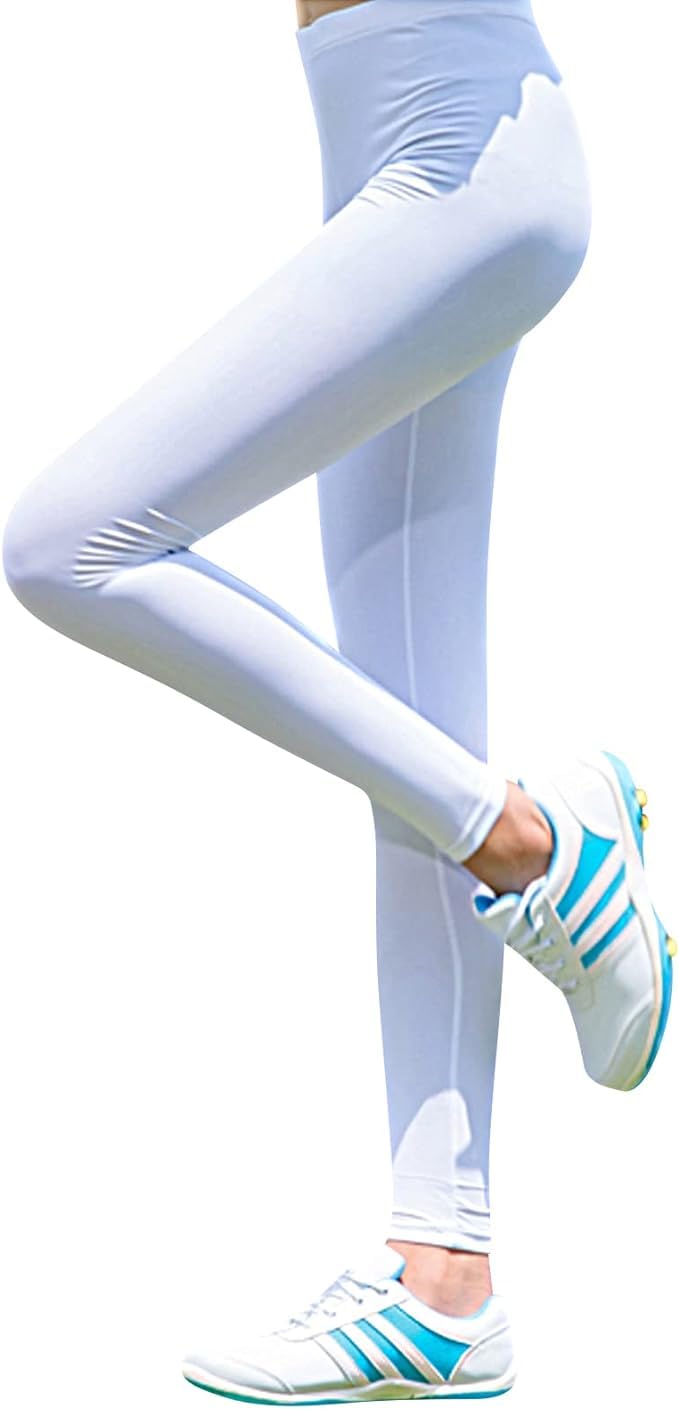 【送料無料】[inotenka] レギンス スパッツ ゴルフパンツ レディース ゴルフウェア 接触冷感 UVカット ストレッチ 吸湿速乾 ヨガ ゴルフ 美脚 ボトムス ひんやり 涼しい 外線対策 日焼け止め 色：ホワイト（9分丈）、サイズ：Free Size
