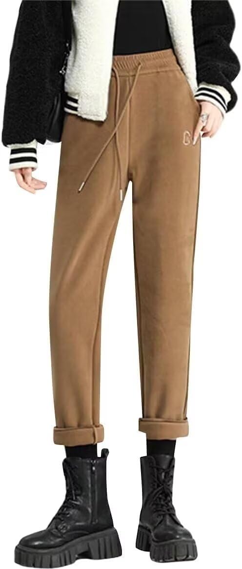 【送料無料】[inotenka] パンツ レディース 防寒 秋冬 テーパーパンツ 九分丈 登山パンツ ゴルフパンツ ストレッチ アウトドア ズボン ボトムス 裏起毛 ゴムウエスト 通勤 日常 春 色：カーキ(裏起毛)、サイズ：2XL