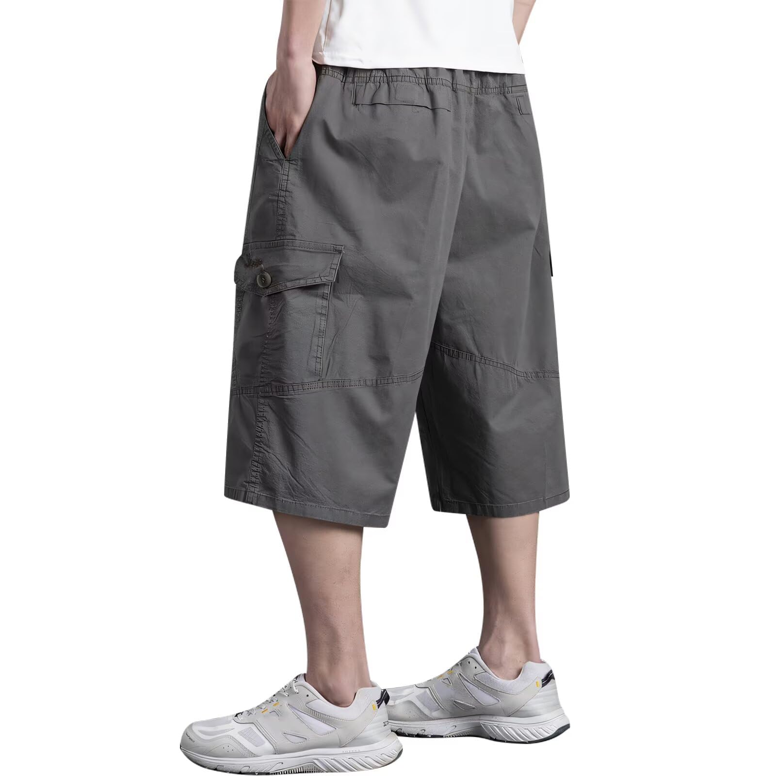 【送料無料】[inotenka] カーゴパンツ メンズ ハーフパンツ ショートパンツ L-6XL 大きいサイズ 6つポケット 七分丈 無地 ゆったり ビッグシルエット 半ズボン 作業着 調整紐 アウトドア ワイドタイプ カジュアル 通気 春 色：2016アーミーグリーン、サイズ：6XL