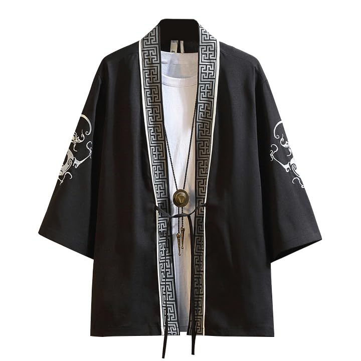 【送料無料】[Ininuk] カーディガン メンズ 夏 和式パーカー 和風 前開きシャツ シンプル柄 薄手 格好..