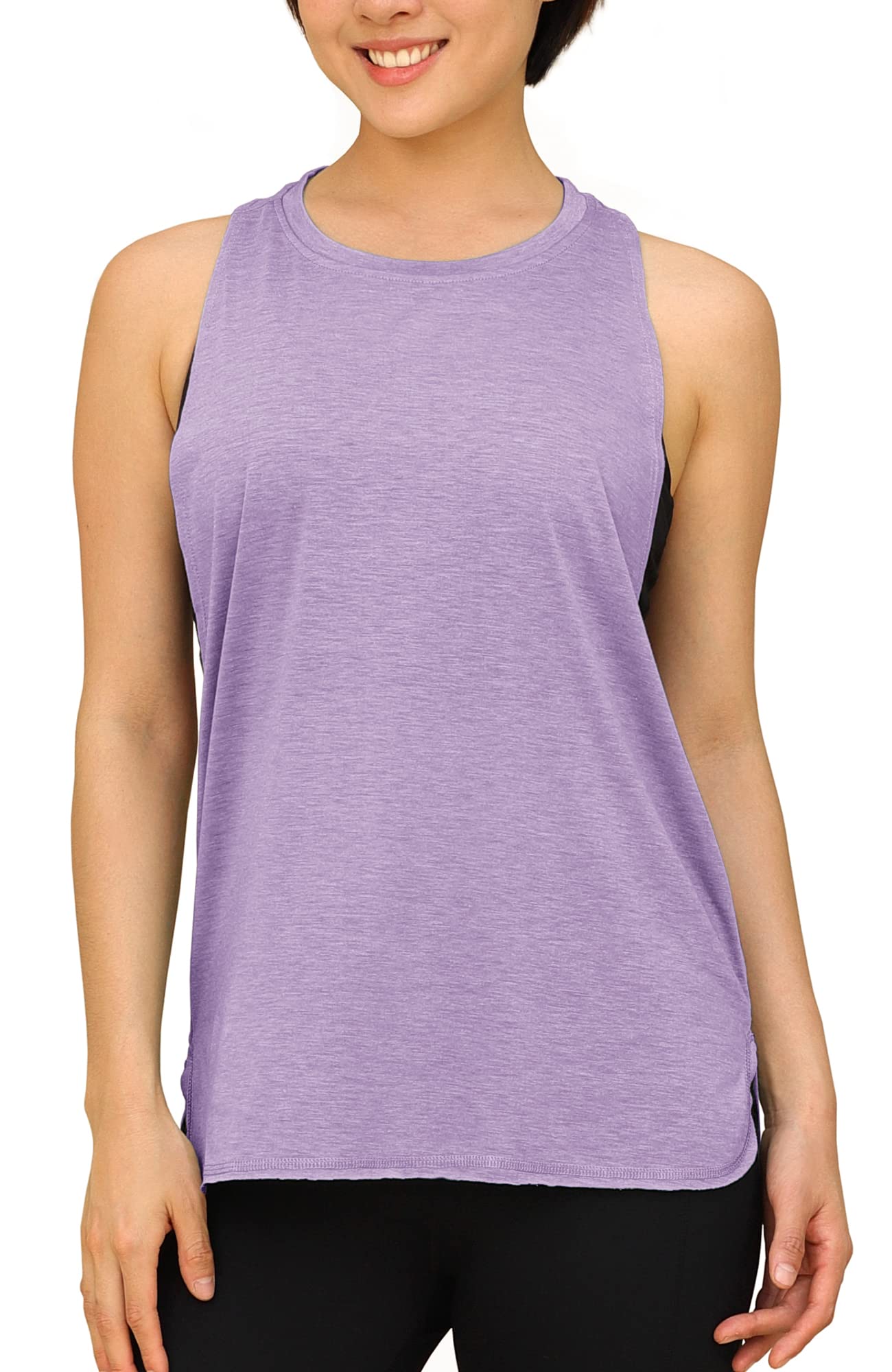 【送料無料】[icyzone] タンクトップ 緩い ワークアウト シャツ 通気 速乾 軽量 レーサーバック ランニング ジム ヨガ ダンス トップス レディース 色：ラベンダー、サイズ：S