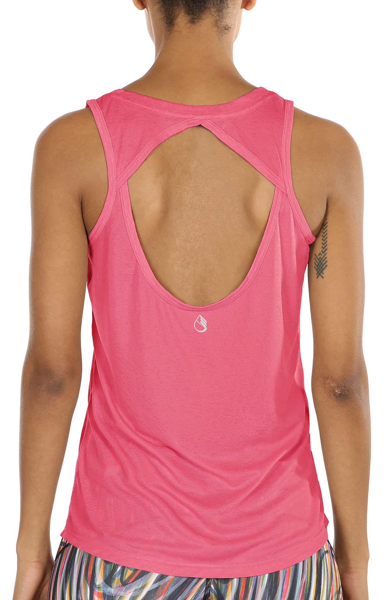 【送料無料】[icyzone] タンクトップアスレチック アクティブシャツ 通気 速乾 軽量 オープン バック ヨガ トップス レーサーバック ランニング ワークアウト ジム レディース 色：シュガー コーラル、サイズ：L