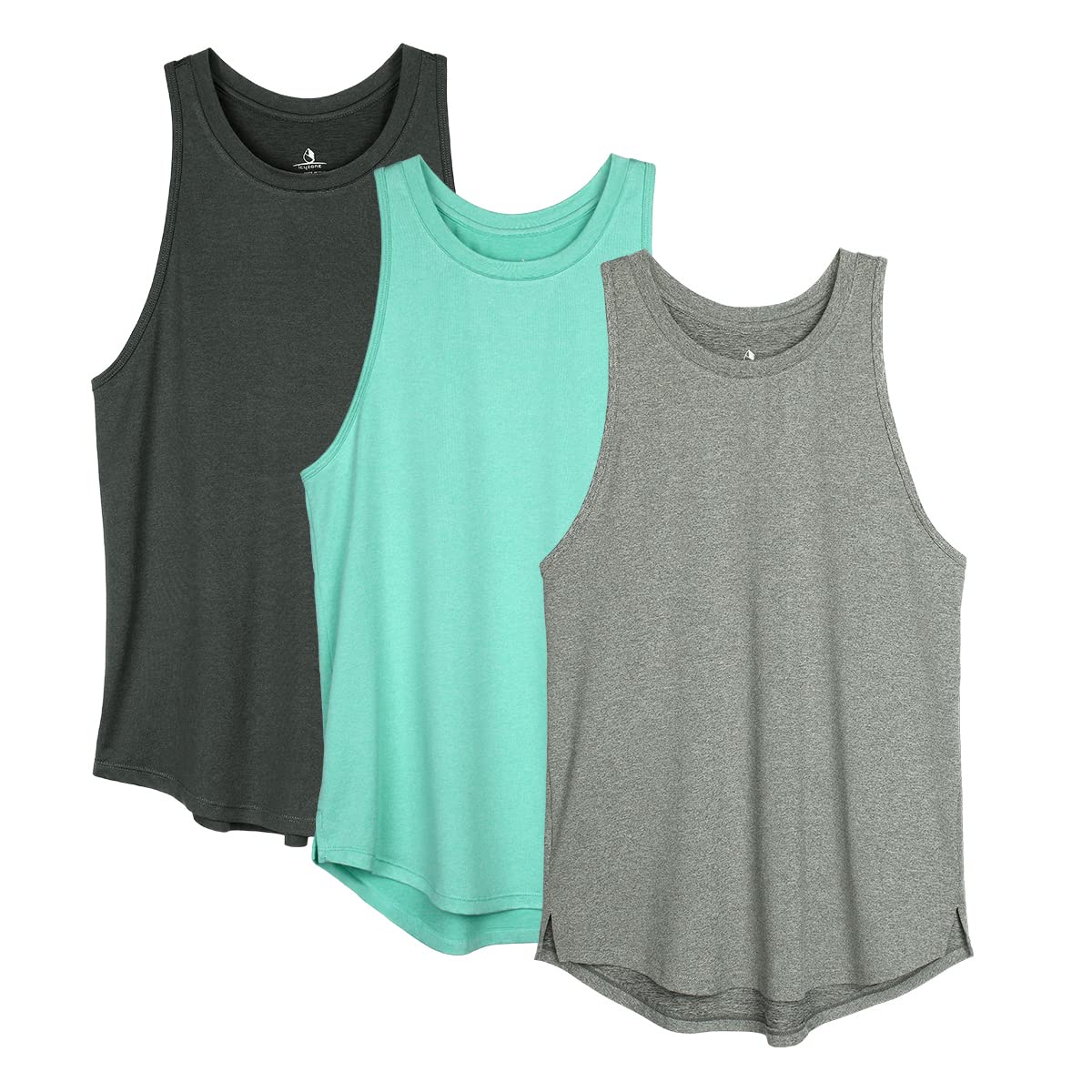 【送料無料】[icyzone] タンクトップ ウィメンズ レーサーバックワークアウトシャツ 通気 軽量 ランニング アスレチック ジム ヨガ レディース 3枚組 色：ブラック/グレー/アイスグリーン、サイズ：L