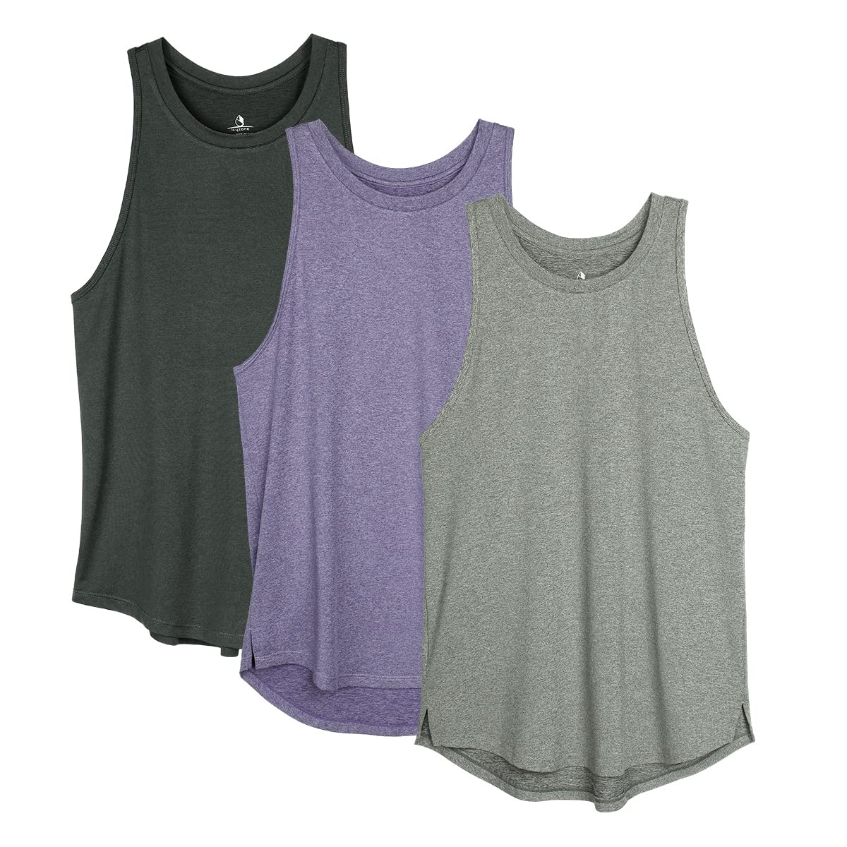 【送料無料】[icyzone] タンクトップ ウィメンズ レーサーバックワークアウトシャツ 通気 軽量 ランニング アスレチック ジム ヨガ レディース 3枚組 色：ブラック/グレー/バイオレット、サイズ：S