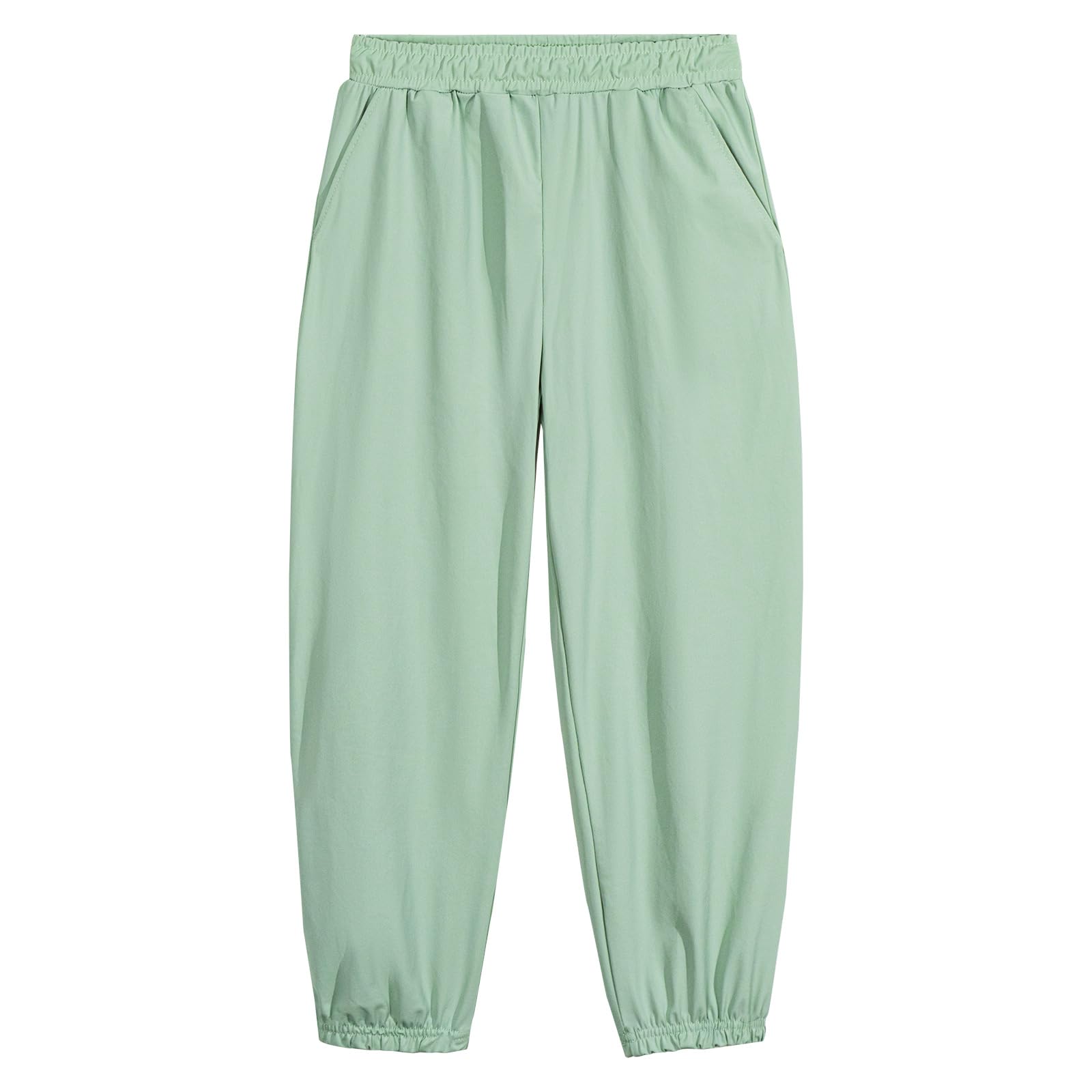 【送料無料】[Rolanko] 子供 ズボン 女の子 ロングパンツ 接触冷感 夏服 薄手 日焼け防止 冷房対策 軽量 速乾 ゆったり おしゃれ 120-160cm 色：グリーン、サイズ：140