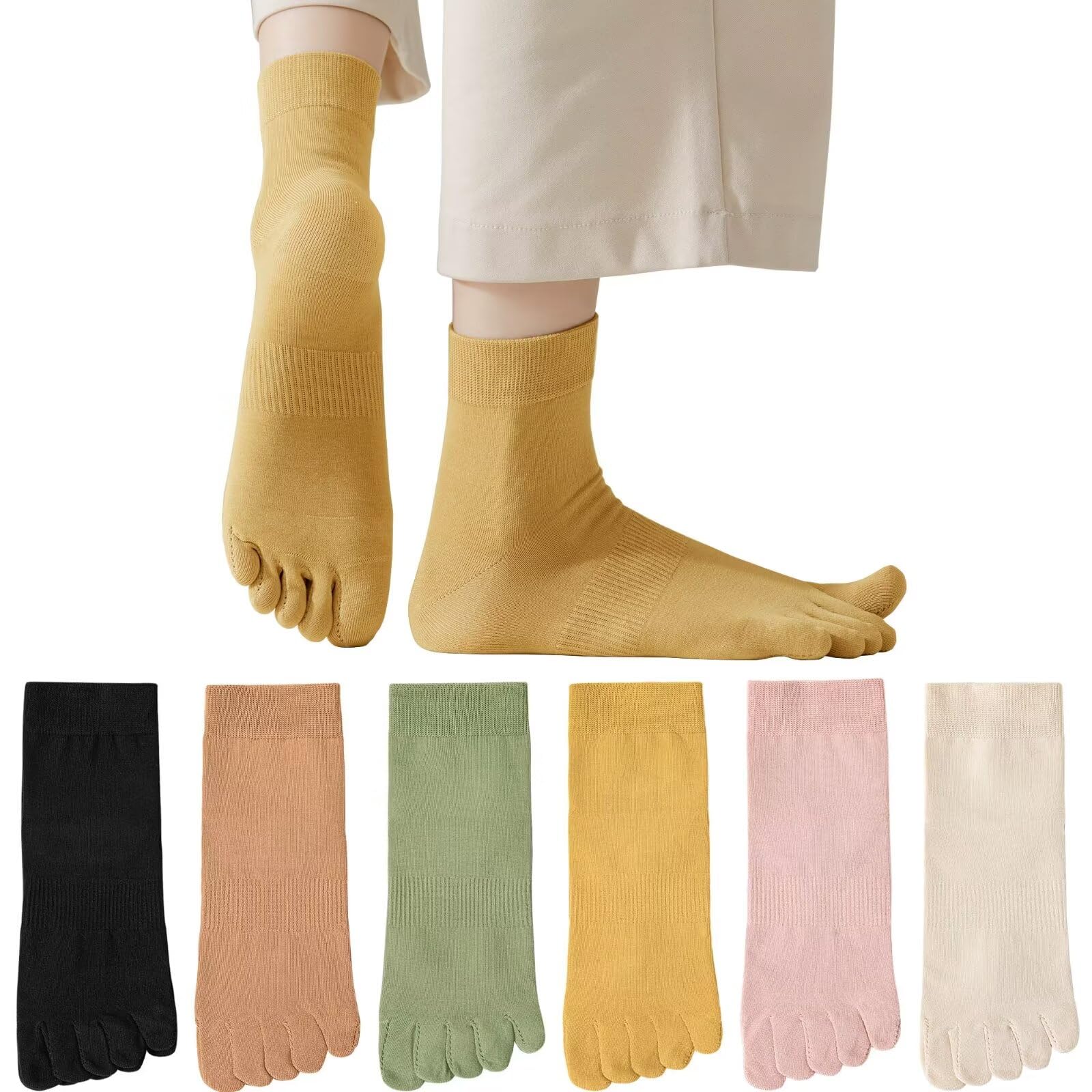 【送料無料】[HWVICTORYV] 5本指ソックス レディース 6足セット 22~25cm 抗菌 防臭 綿 薄手 おしゃれ 可愛い 婦人 五本指 靴下 春 夏 秋 冬 通年 サイズ：22.0-25.0 cm