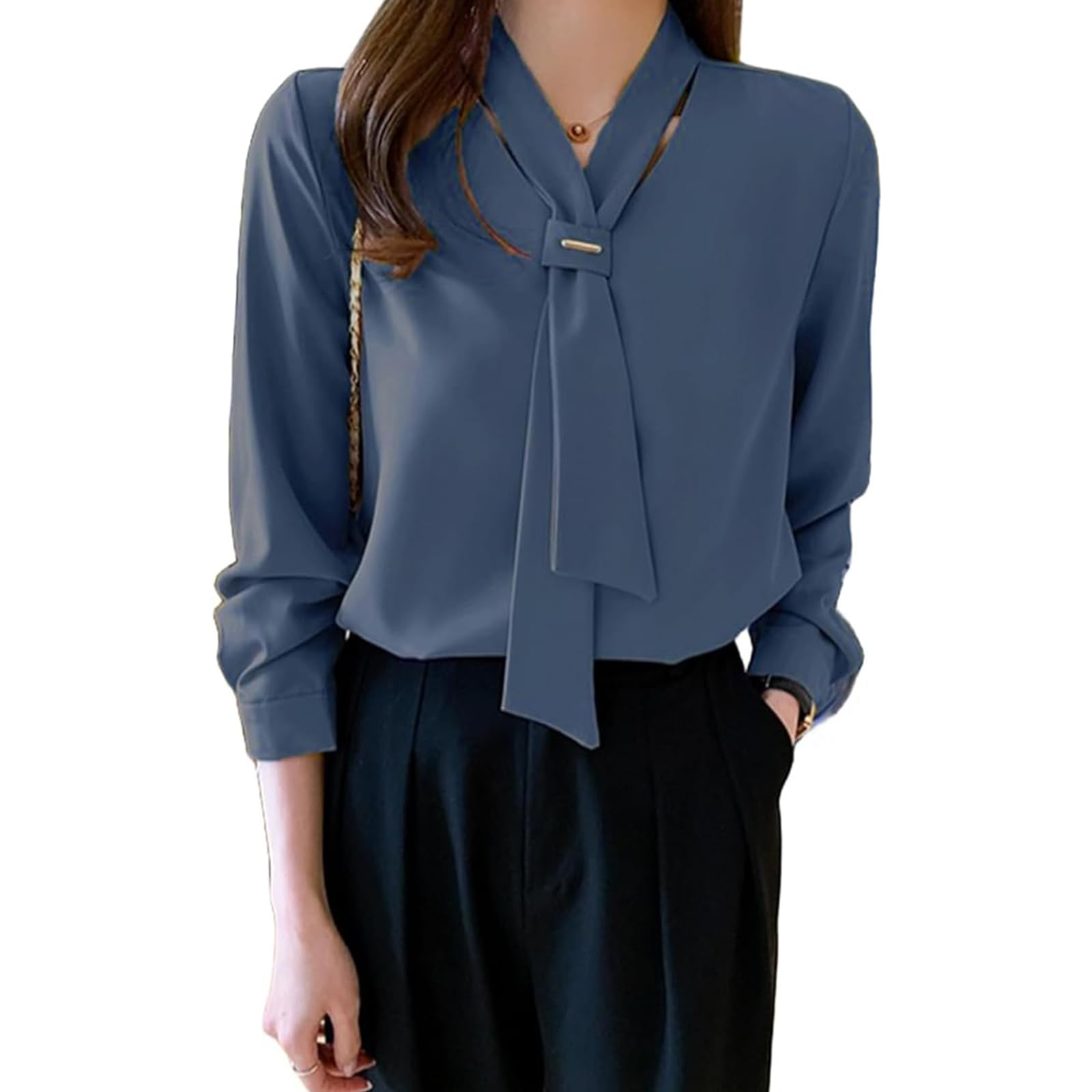 【送料無料】[HuuMeNEIDOO] ブラウス レディース vネック シャツ 長袖 シフォン ト...