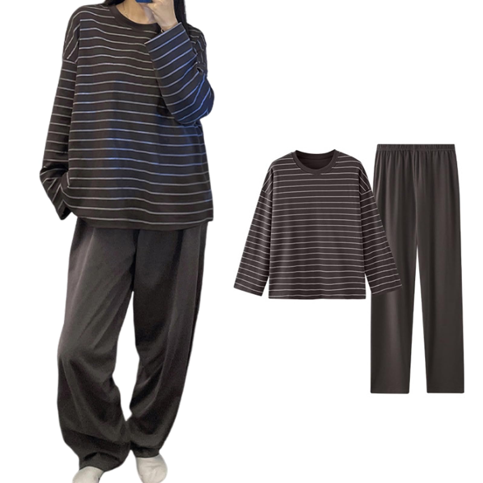 【送料無料】[HuuMeNEIDOO] パジャマ レディース 長袖 ルームウェア ボーダー 上下セット 2点セット 部..