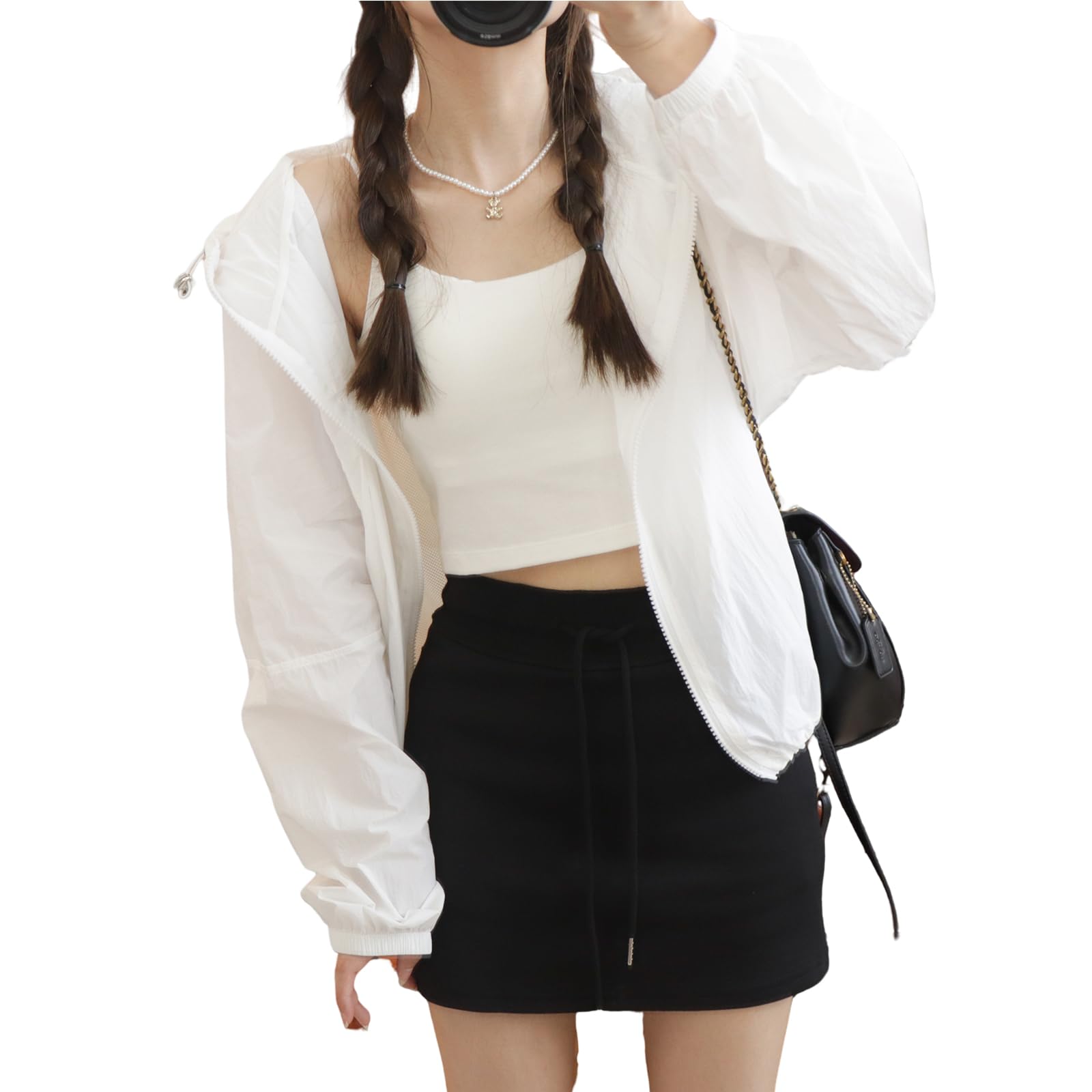 【送料無料】[HuuMeNEIDOO] uvカット パーカー レディース カーディガン 長袖 日焼け止め服 フード付き ドルマンスリーブ トップス 薄手 ゆったり 体型カバー 無地 透け感 UV対策 紫外線対策 通勤 日常 春 夏 秋 色：ホワイト、サイズ：Free Size