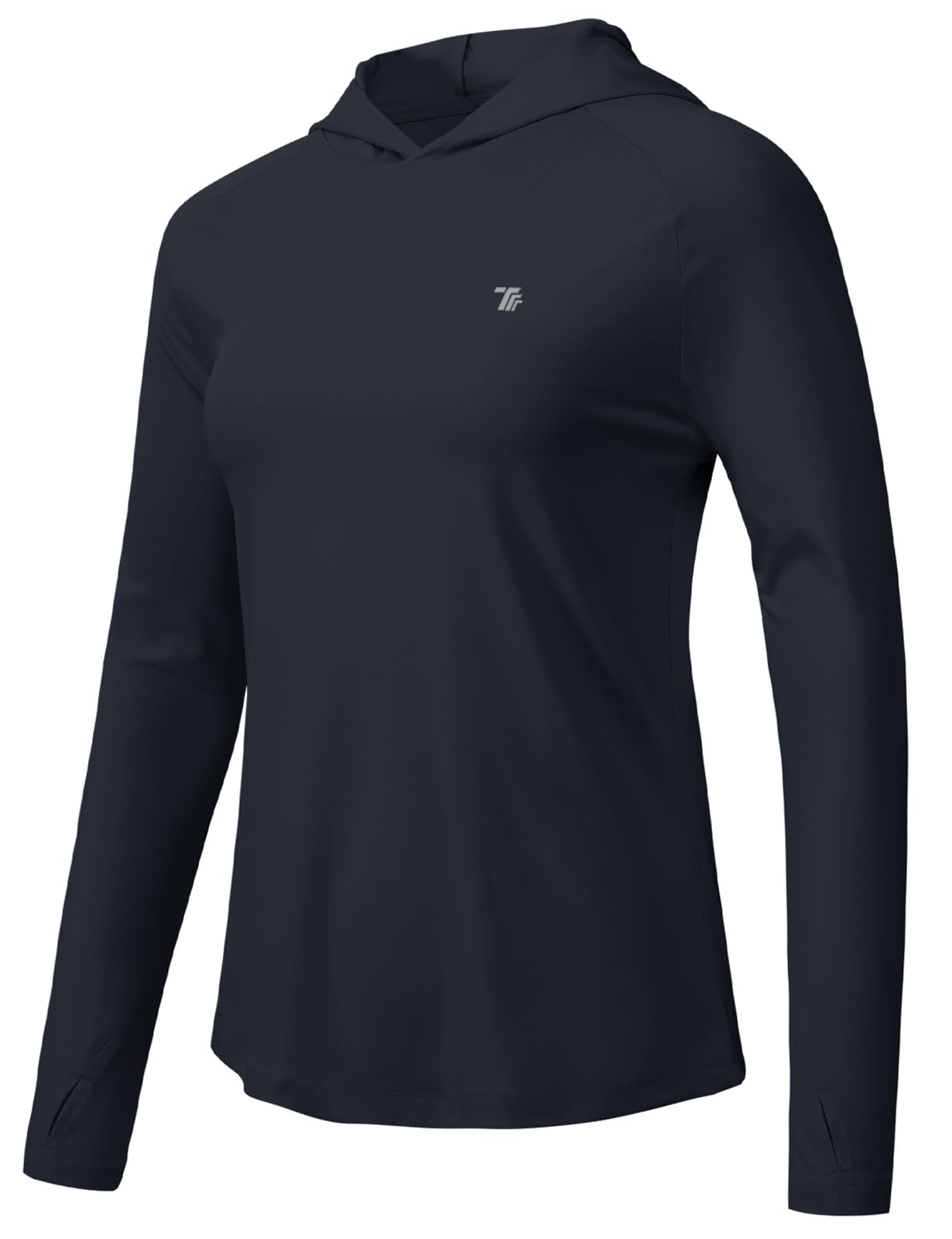 【送料無料】[Gopune] 登山 シャツ レディース 長袖 テニスウェア ロンt 吸汗 速乾 パーカー フード付き uvカット トップス 薄手 スポーツウェア ヨガウェア 大きいサイズ 色：ネイビー、サイズ：L