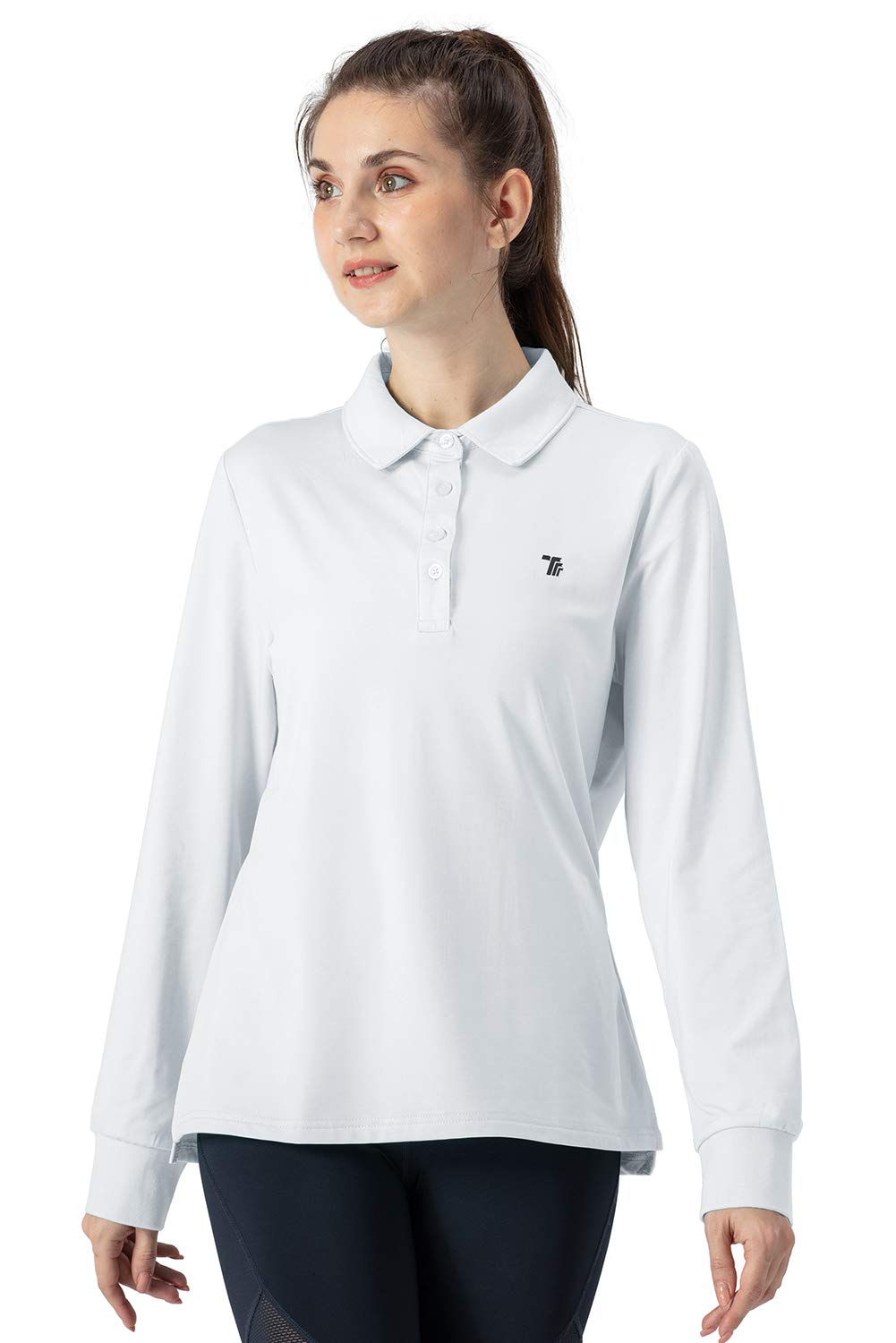 【送料無料】[Gopune] レディース ポロシャツ 長袖 カットソー ロングシャツ ビズポロ 吸汗速乾 通気 UVカット スボーツ カジュアル ゴルフウェア 襟付き 15色選択可 色：ホワイト、サイズ：3XL