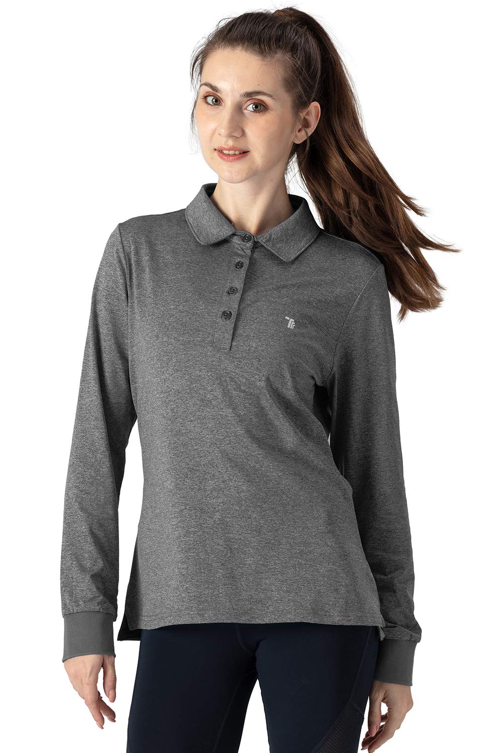 【送料無料】[Gopune] レディース ポロシャツ 長袖 カットソー ロングシャツ ビズポロ 吸汗速乾 通気 UVカット スボーツ カジュアル ゴルフウェア 襟付き 15色選択可 色：グレー、サイズ：L